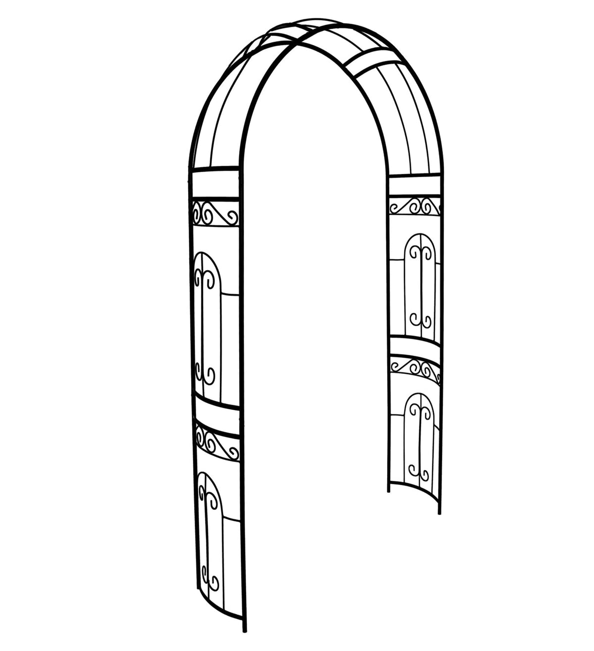 SCENDOR arbor front view showing elegant arch and entryway benefit