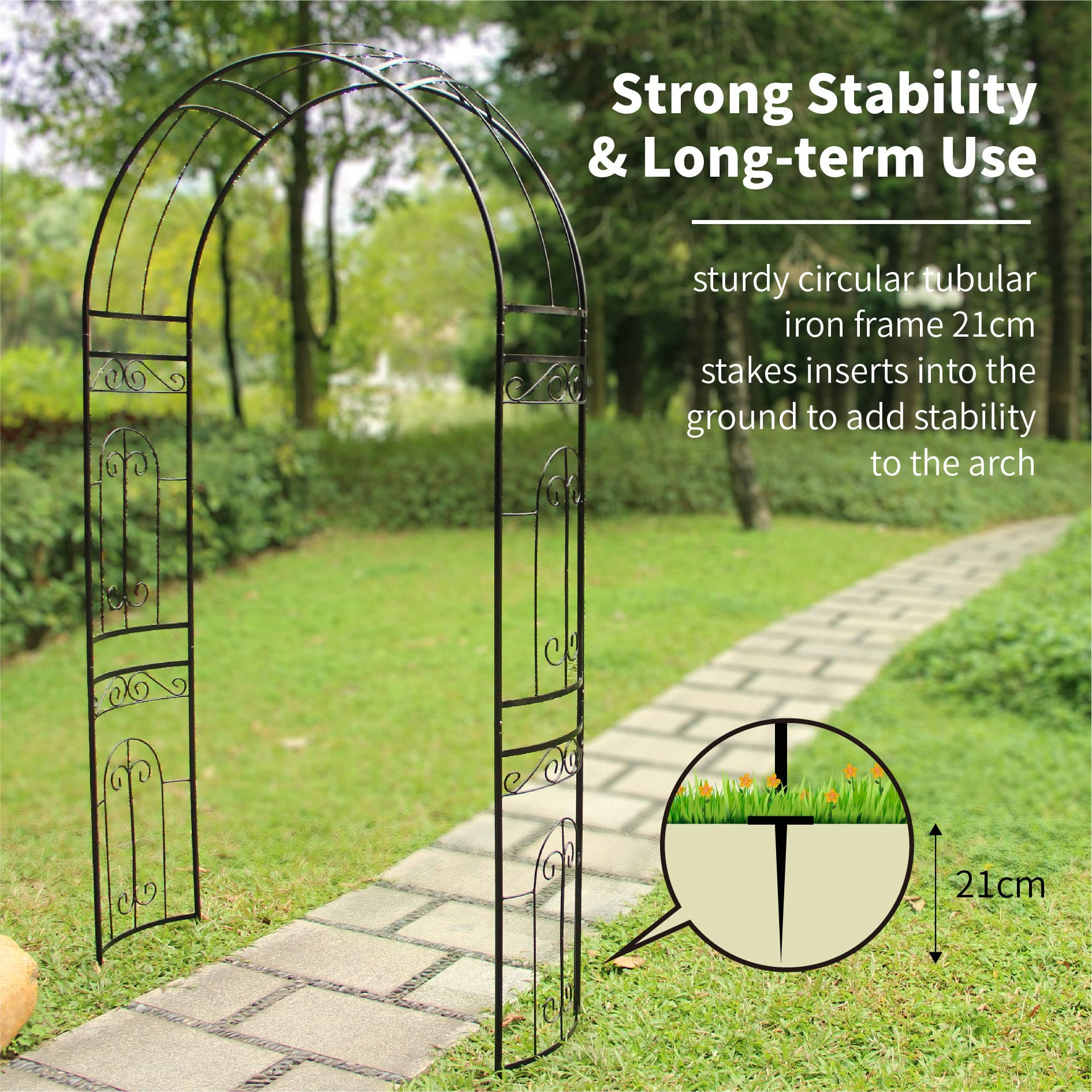 SCENDOR arbor installed in garden showing plant support benefit