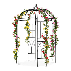 SCENDOR front view of assembled birdcage arbor showing garden focal point