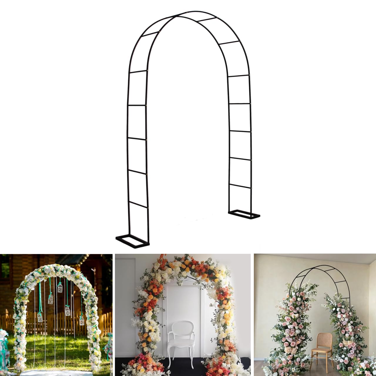 SCENDOR front view of black metal arbor showing elegant entrance and sturdy frame