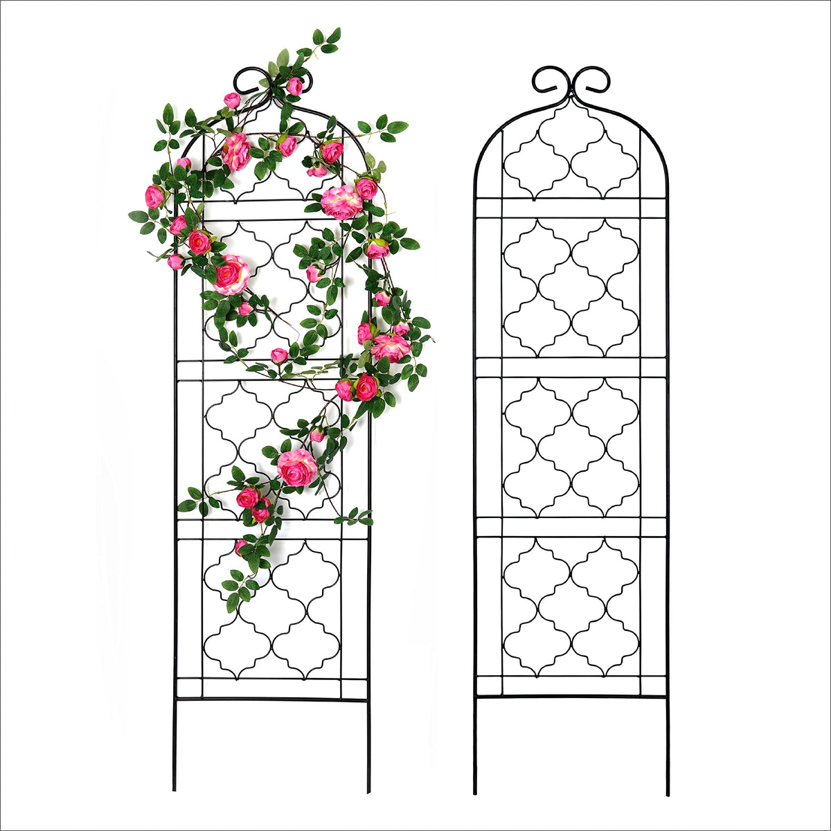 SCENDOR front view of black iron trellis showing lattice and height benefit