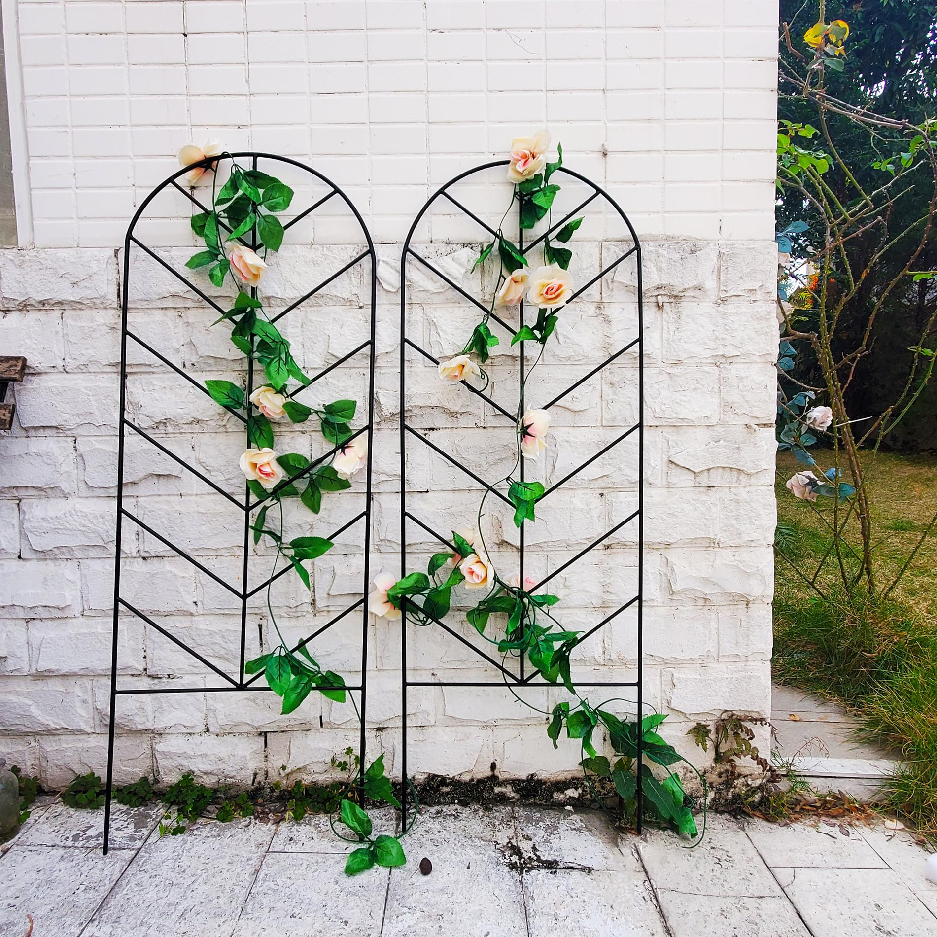 SCENDOR trellis leaned against wall adding vertical decor and privacy benefit