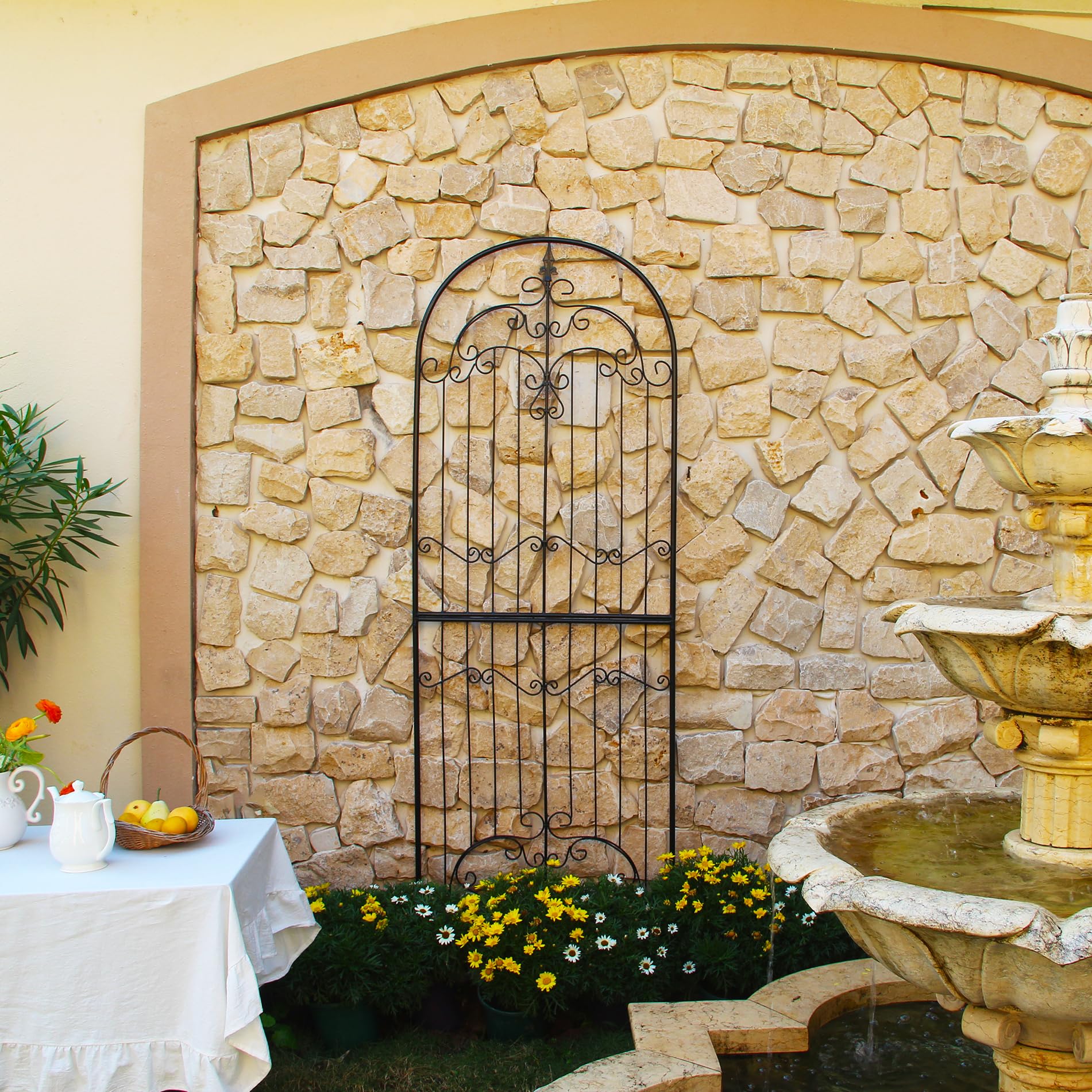 SCENDOR trellis beside person illustrating scale and vertical gardening benefit
