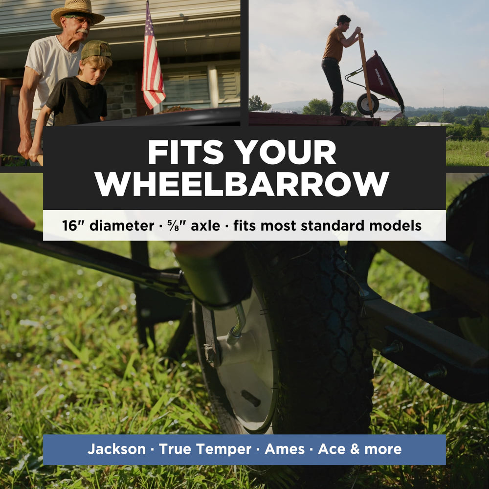 Scenic Road wheel mounted on wheelbarrow demonstrating fit and stability
