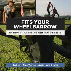 Scenic Road wheel mounted on wheelbarrow demonstrating fit and stability