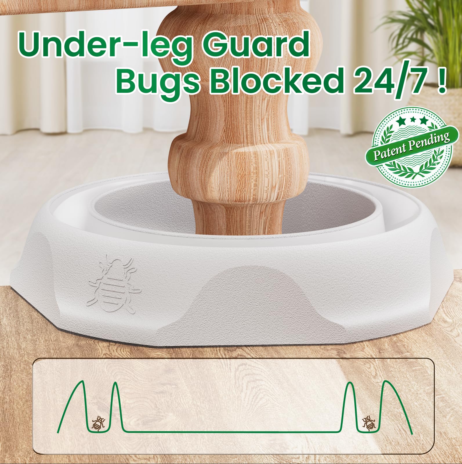 Schadro interceptor installed under a bed leg protecting sleep
