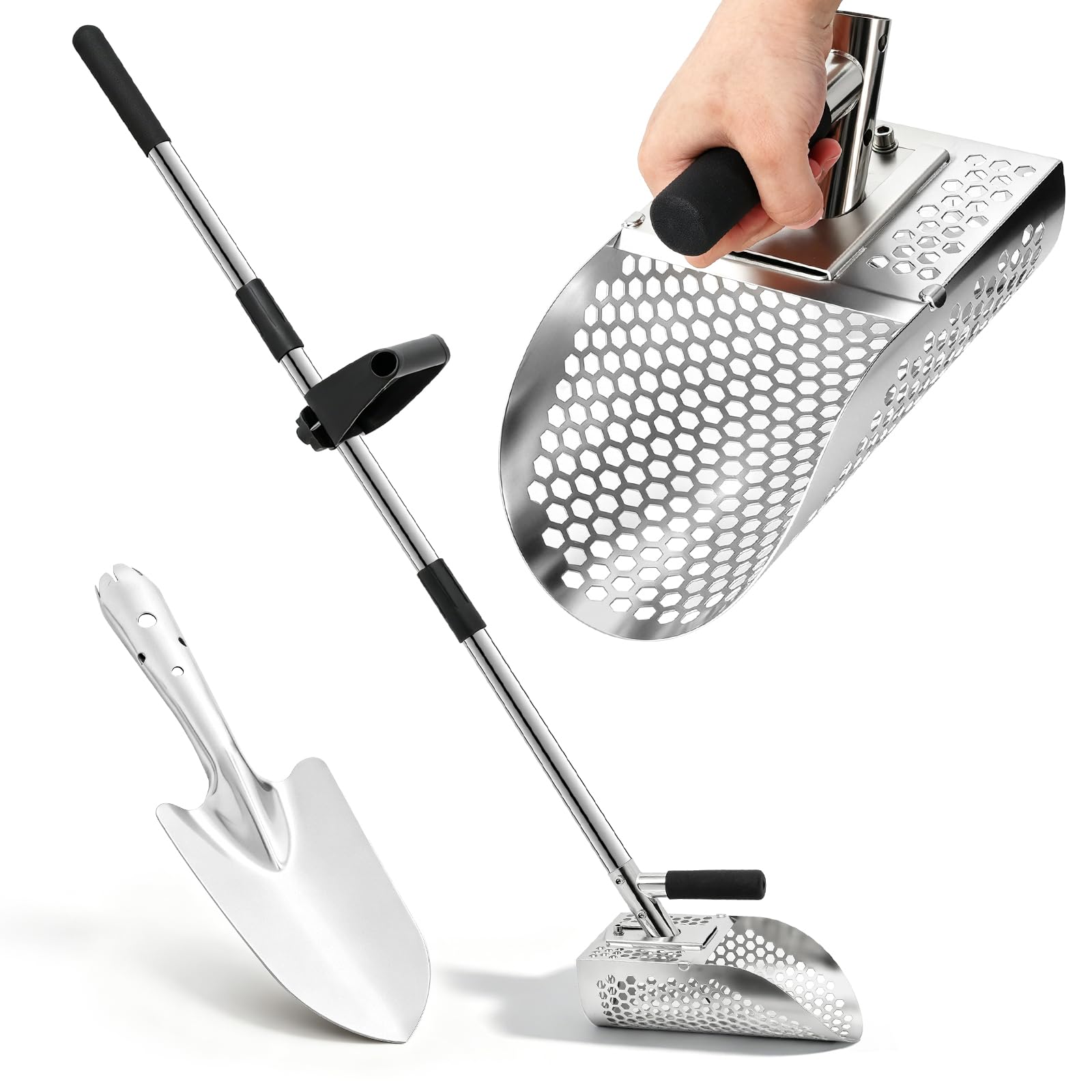 SCNKKL front view long-handle scoop showing durable blade and pole benefit ergonomic digging