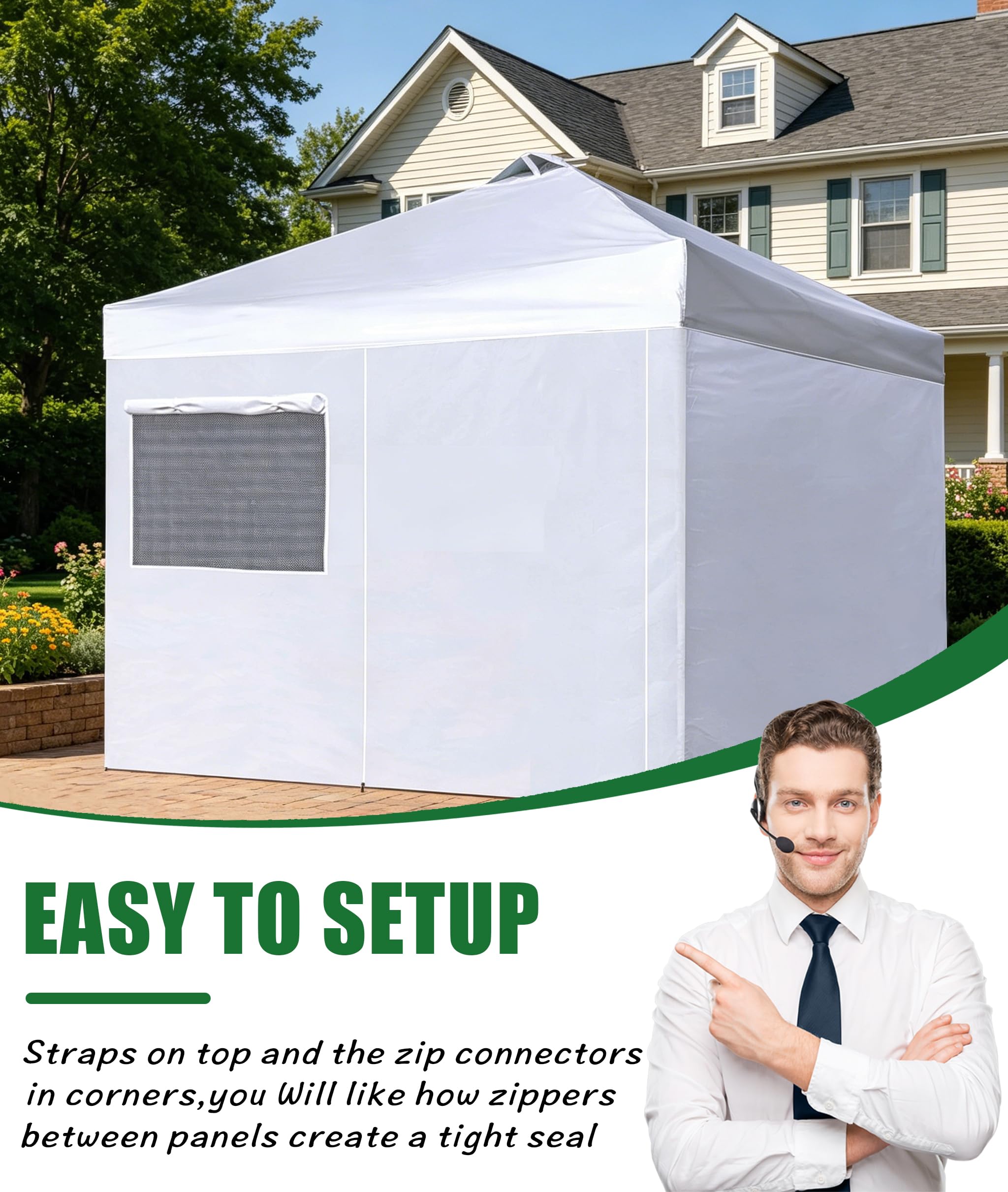 SCOCANOPY sidewalls attached to 10x10 canopy offering full weather coverage