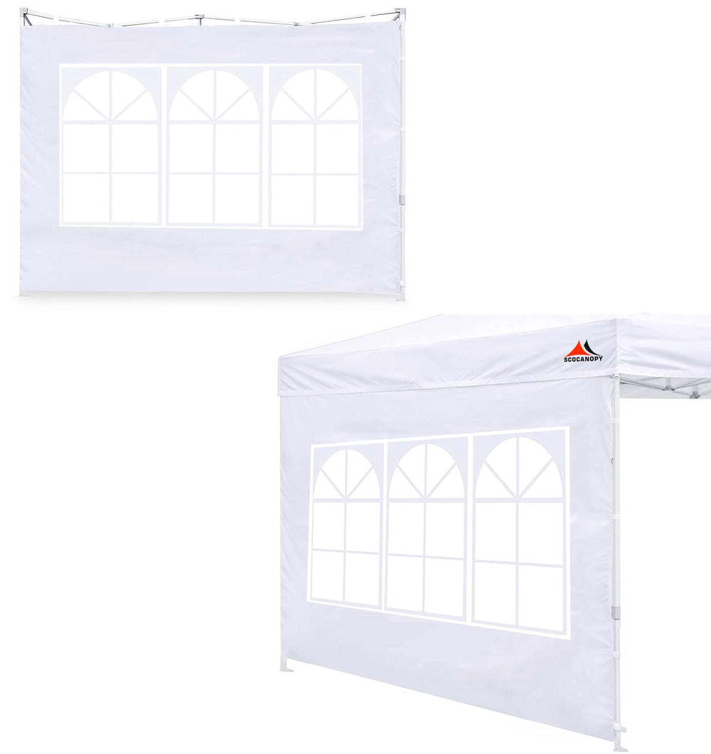 SCOCANOPY front view of two white sidewalls showing clean professional finish and weather protection