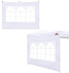 SCOCANOPY front view of two white sidewalls showing clean professional finish and weather protection
