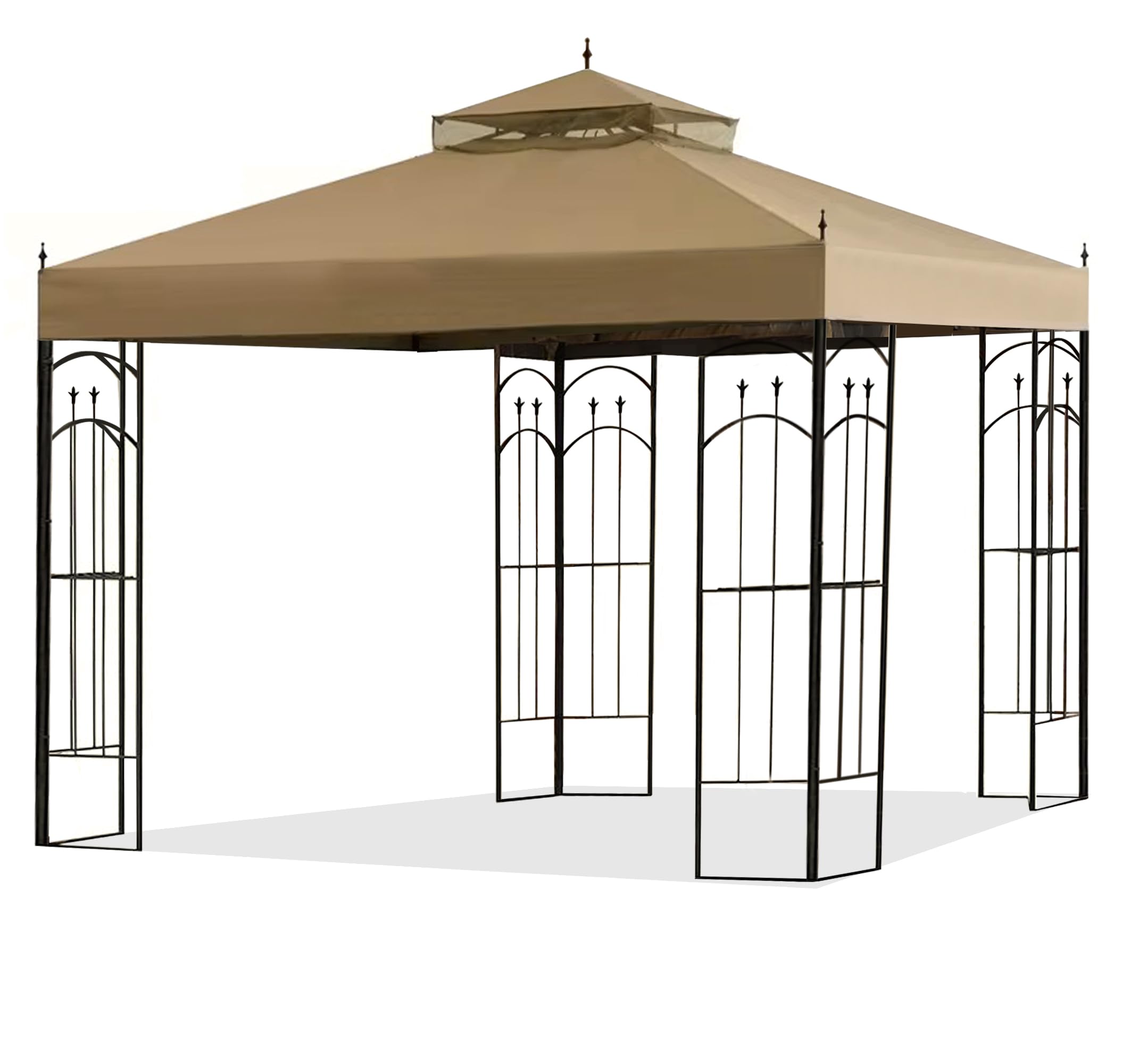 SCOCANOPY front top view on Winslow gazebo showing full beige coverage and restored look