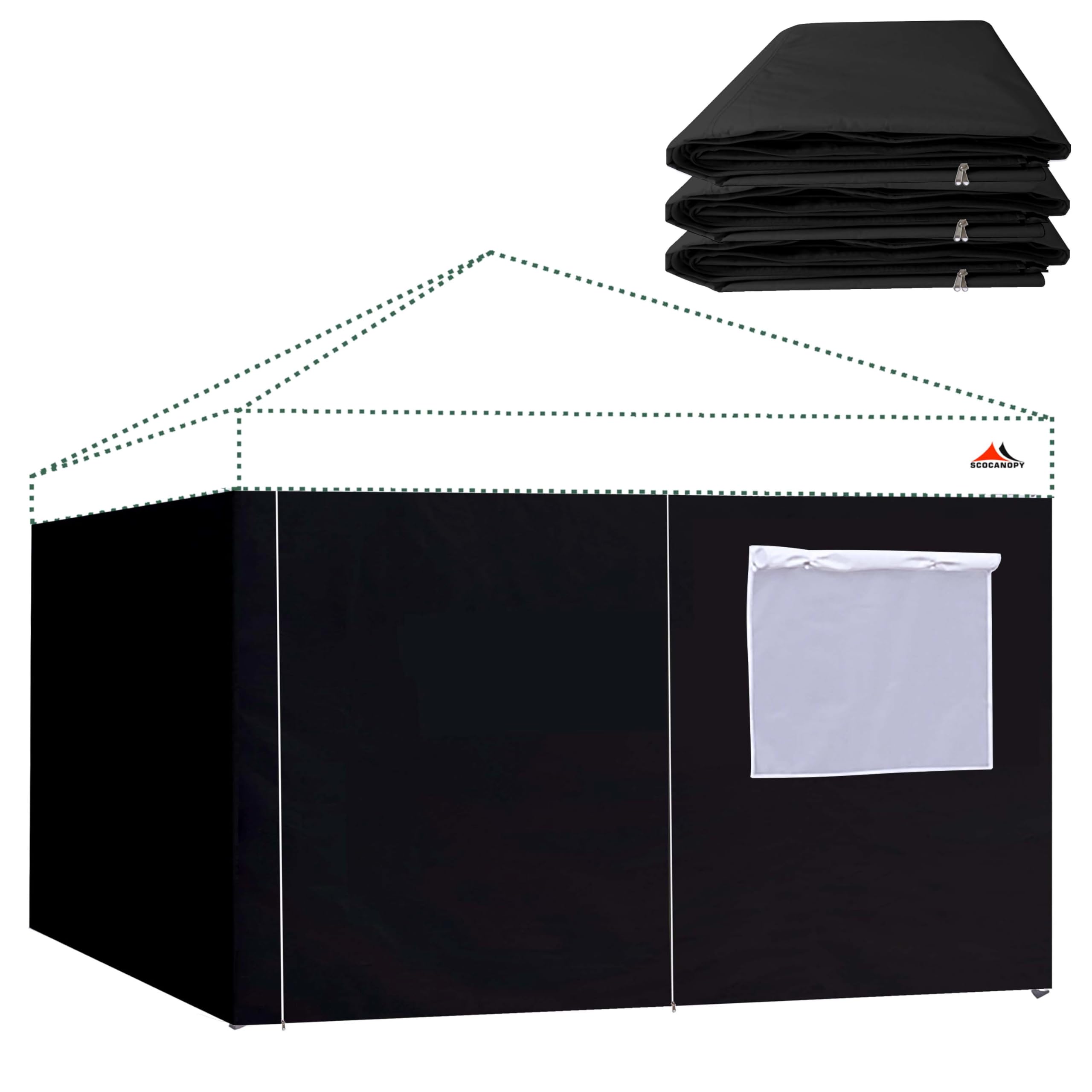 SCOCANOPY front view of black sidewall protecting booth from elements