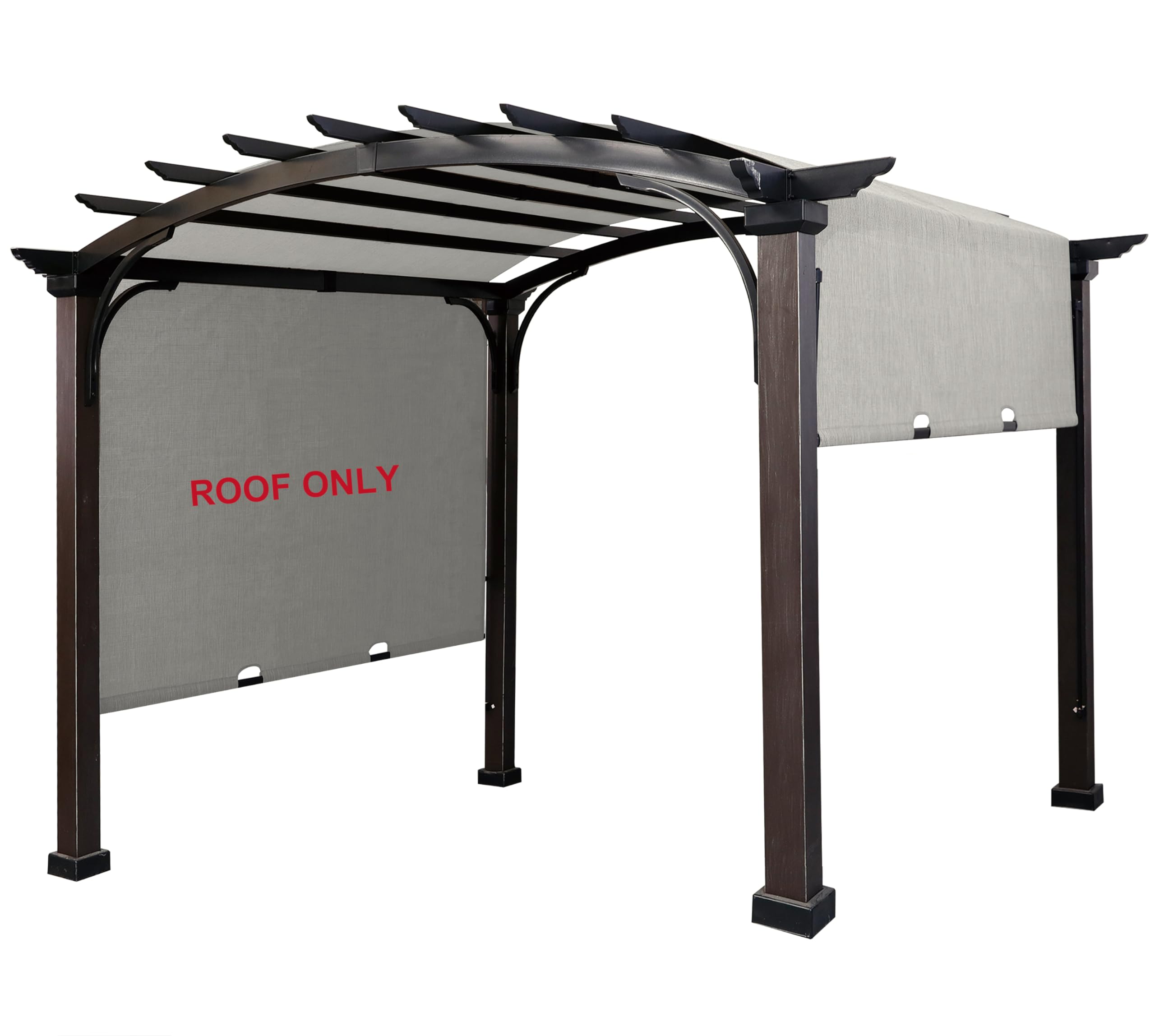 SCOCANOPY front view of replacement sling top showing full fit and clean lines, restores pergola look