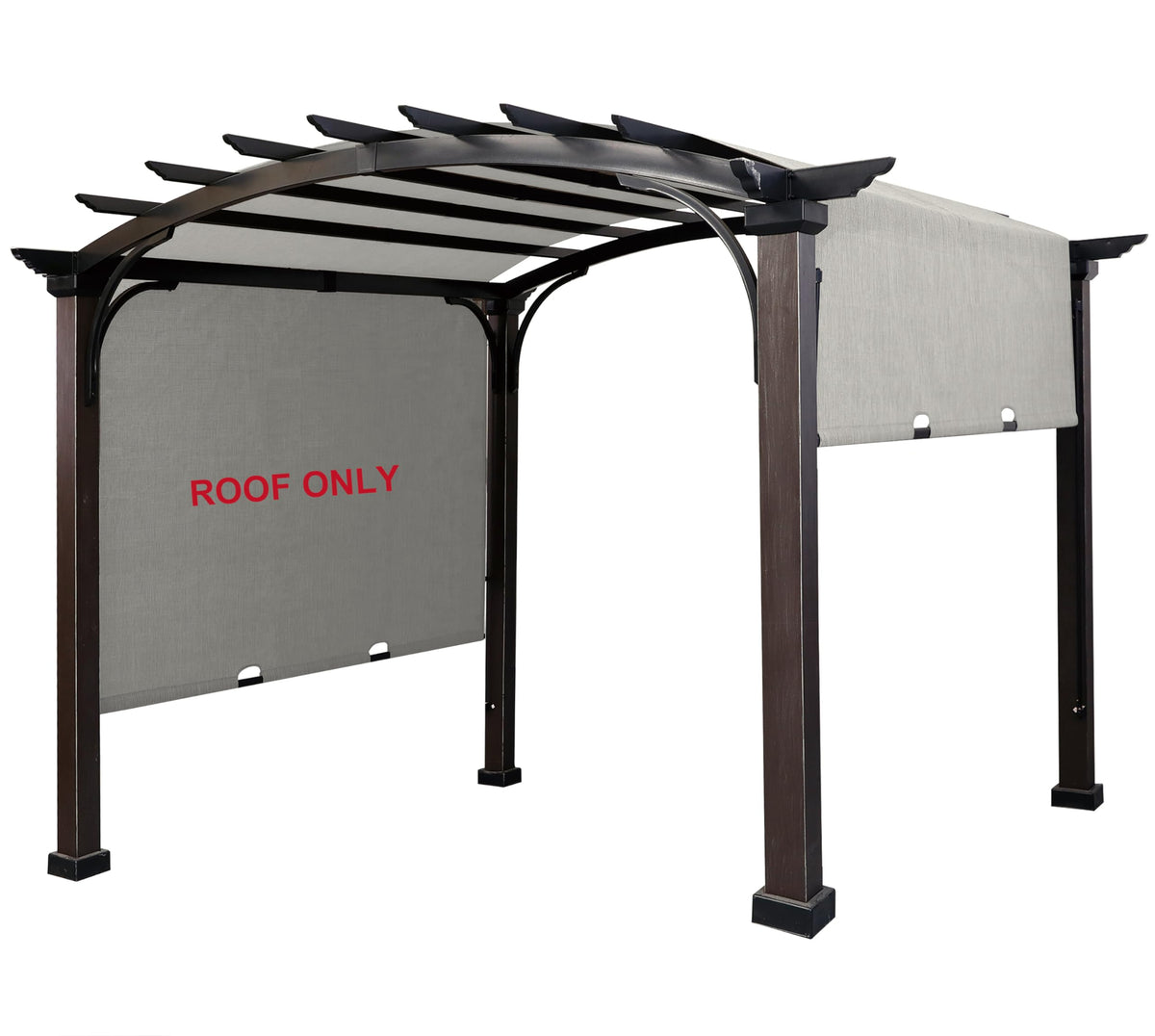 SCOCANOPY front view of replacement sling top showing full fit and clean lines, restores pergola look