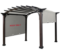 SCOCANOPY front view of replacement sling top showing full fit and clean lines, restores pergola look