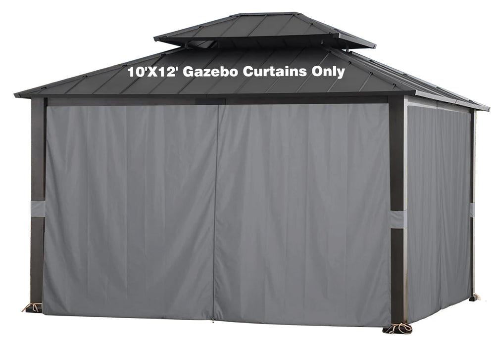 SCOCANOPY front view of gray 10x12 gazebo sidewalls showing full coverage and privacy