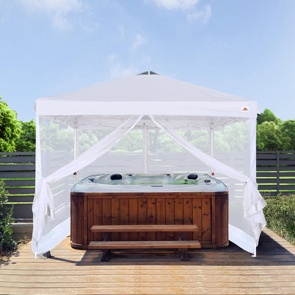 SCOCANOPY mesh sidewall installed in backyard creating screened comfortable space