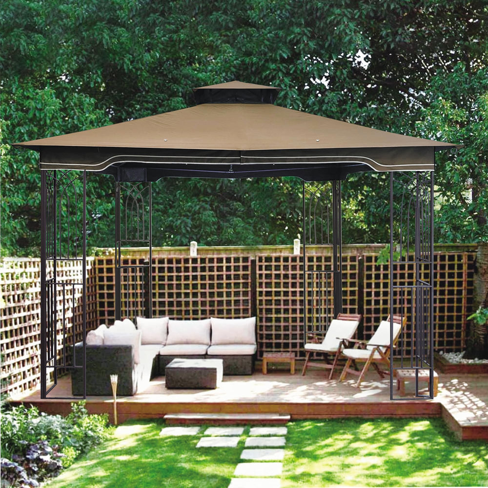 SCOCANOPY lifestyle backyard gazebo scene showing protected shaded seating