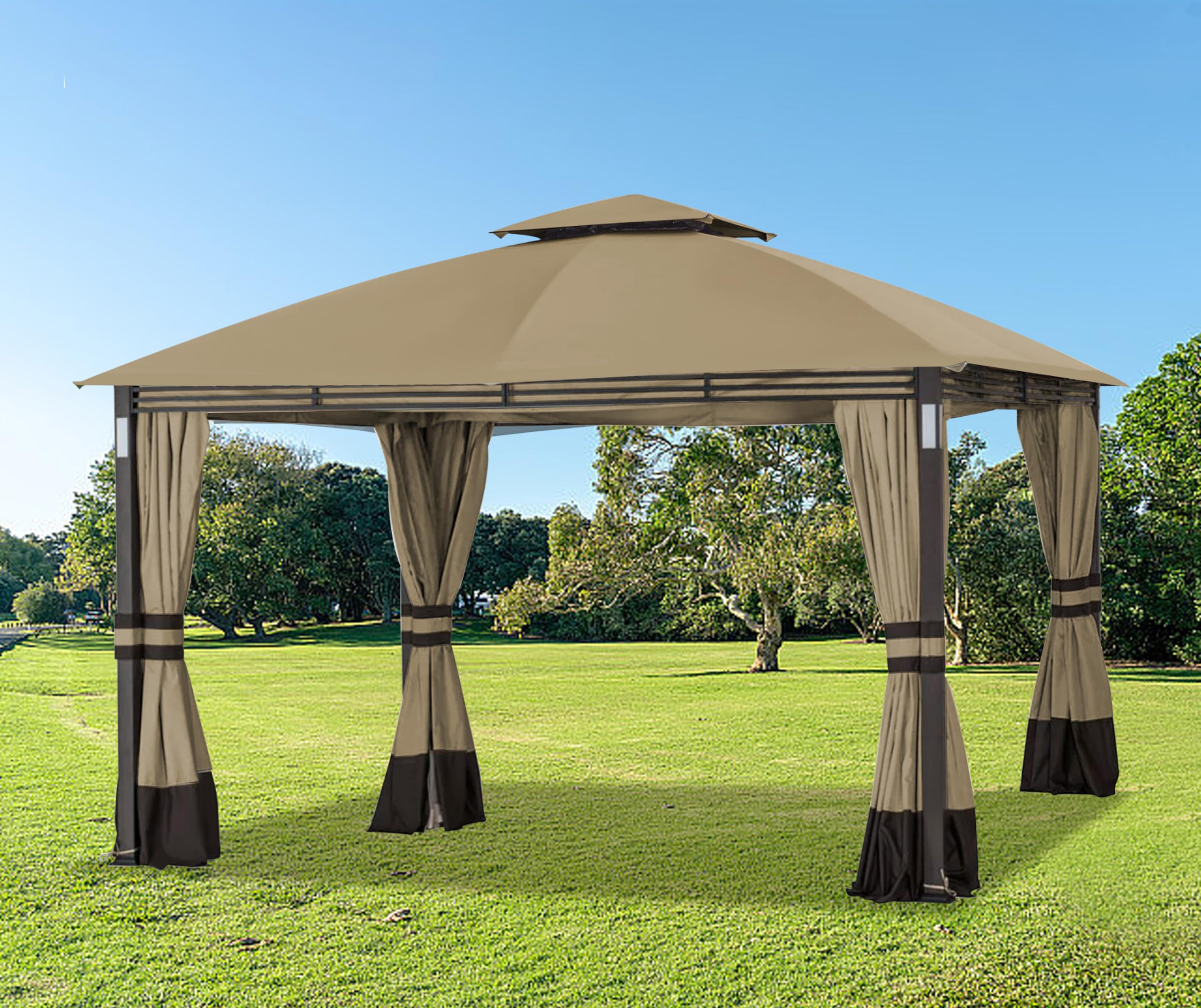 SCOCANOPY canopy in backyard setting over patio furniture, illustrates functional outdoor use