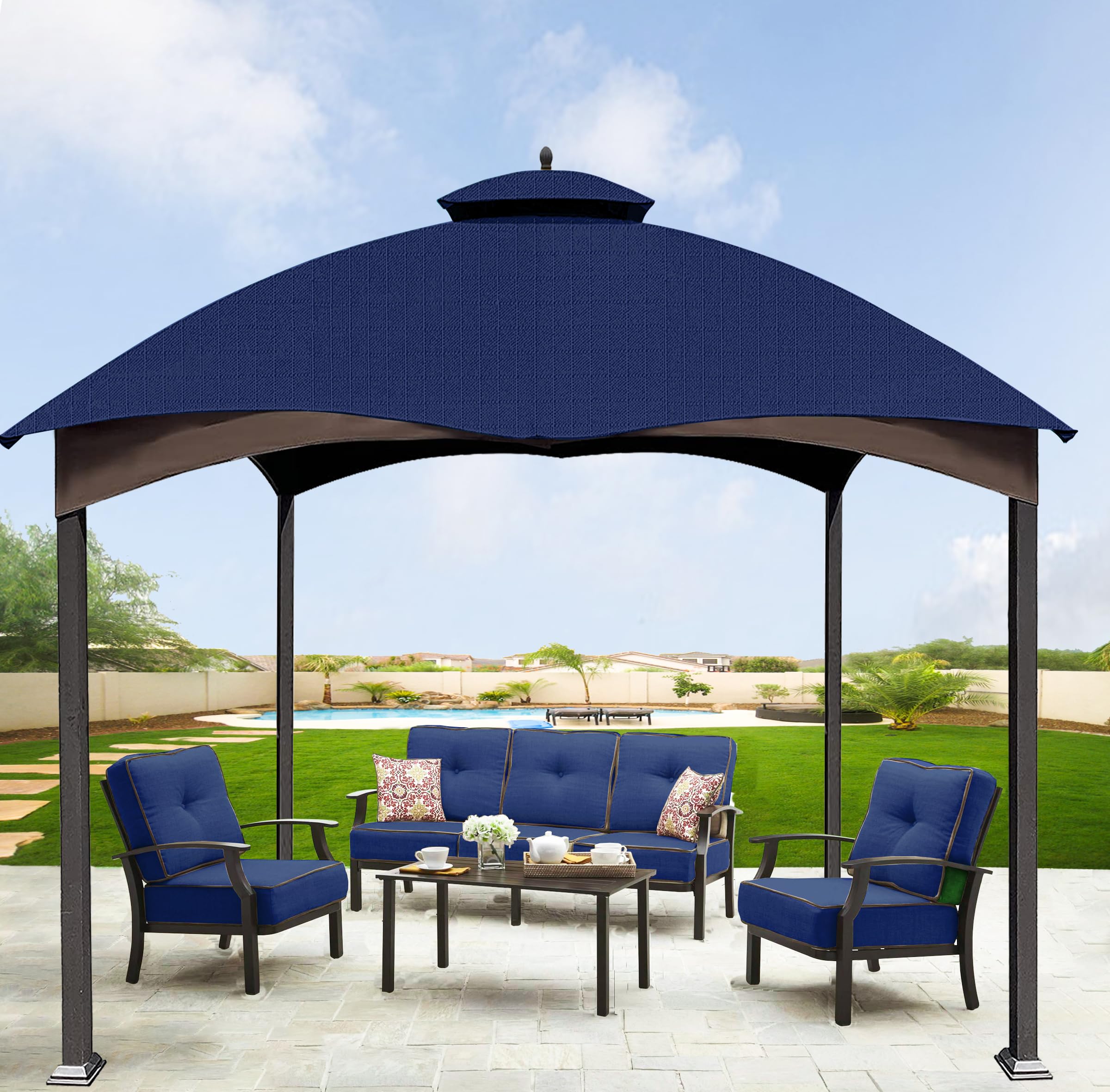 SCOCANOPY navy canopy in garden lifestyle scene adding shade and style