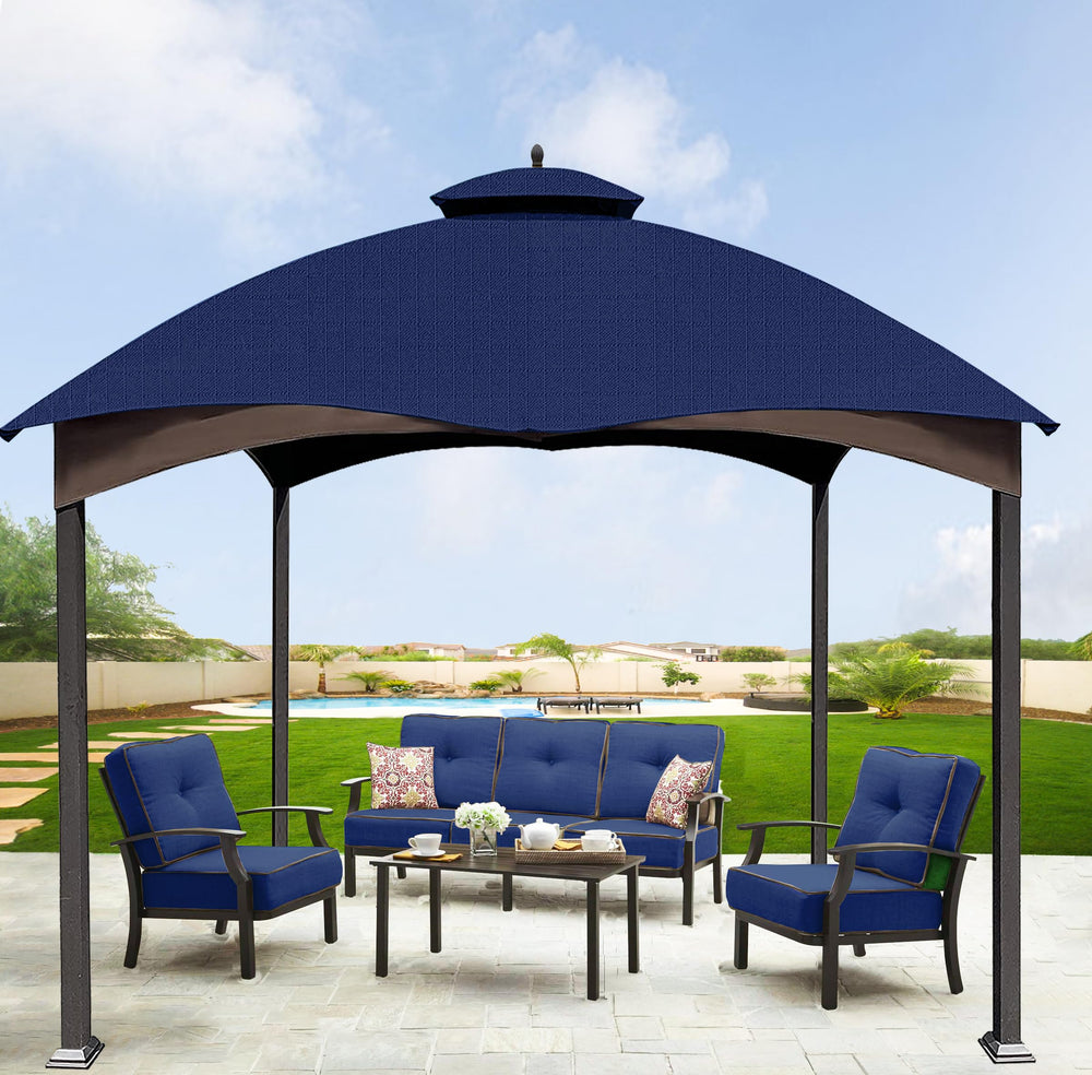 SCOCANOPY navy canopy in garden lifestyle scene adding shade and style
