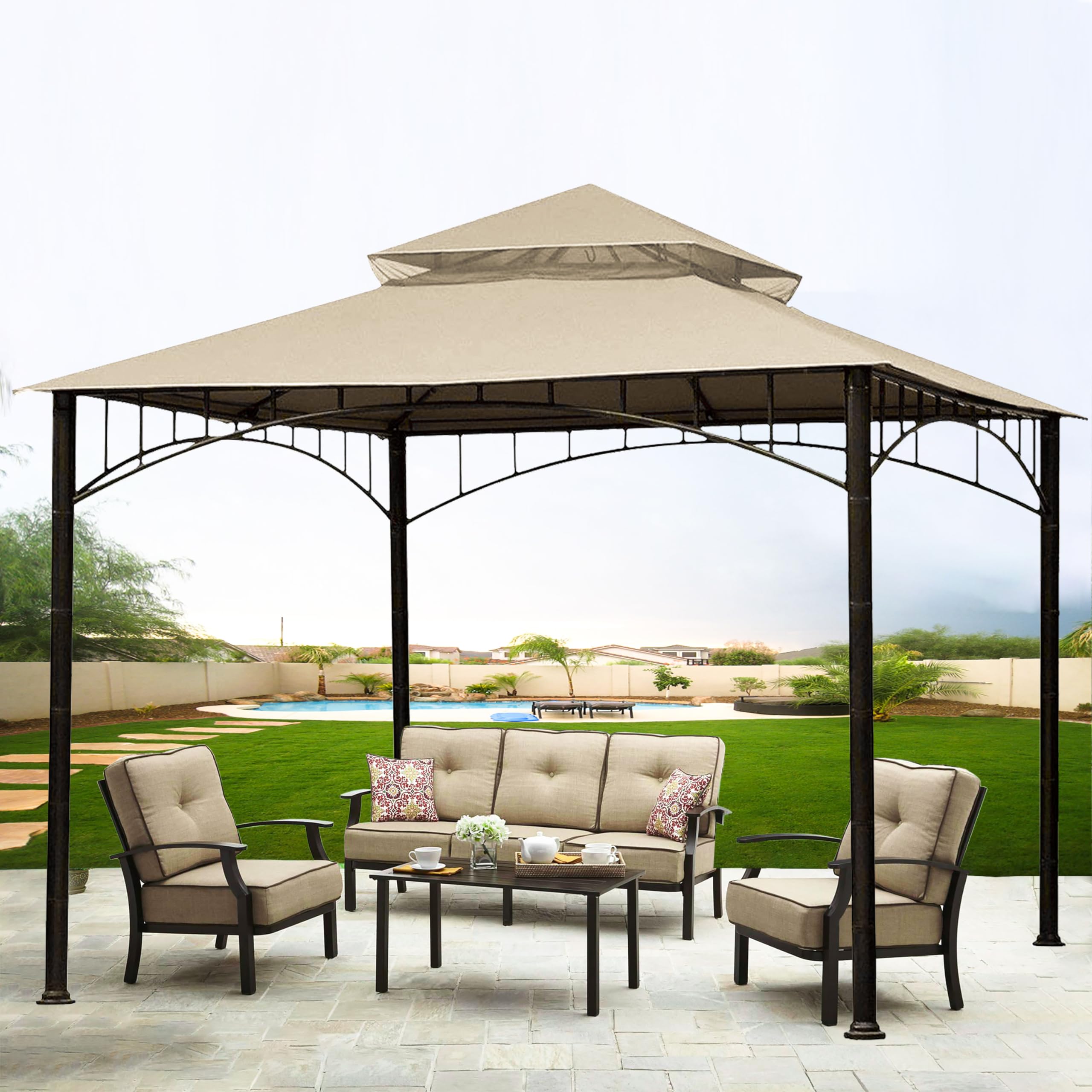 SCOCANOPY replacement roof in a patio setting showing refreshed outdoor space