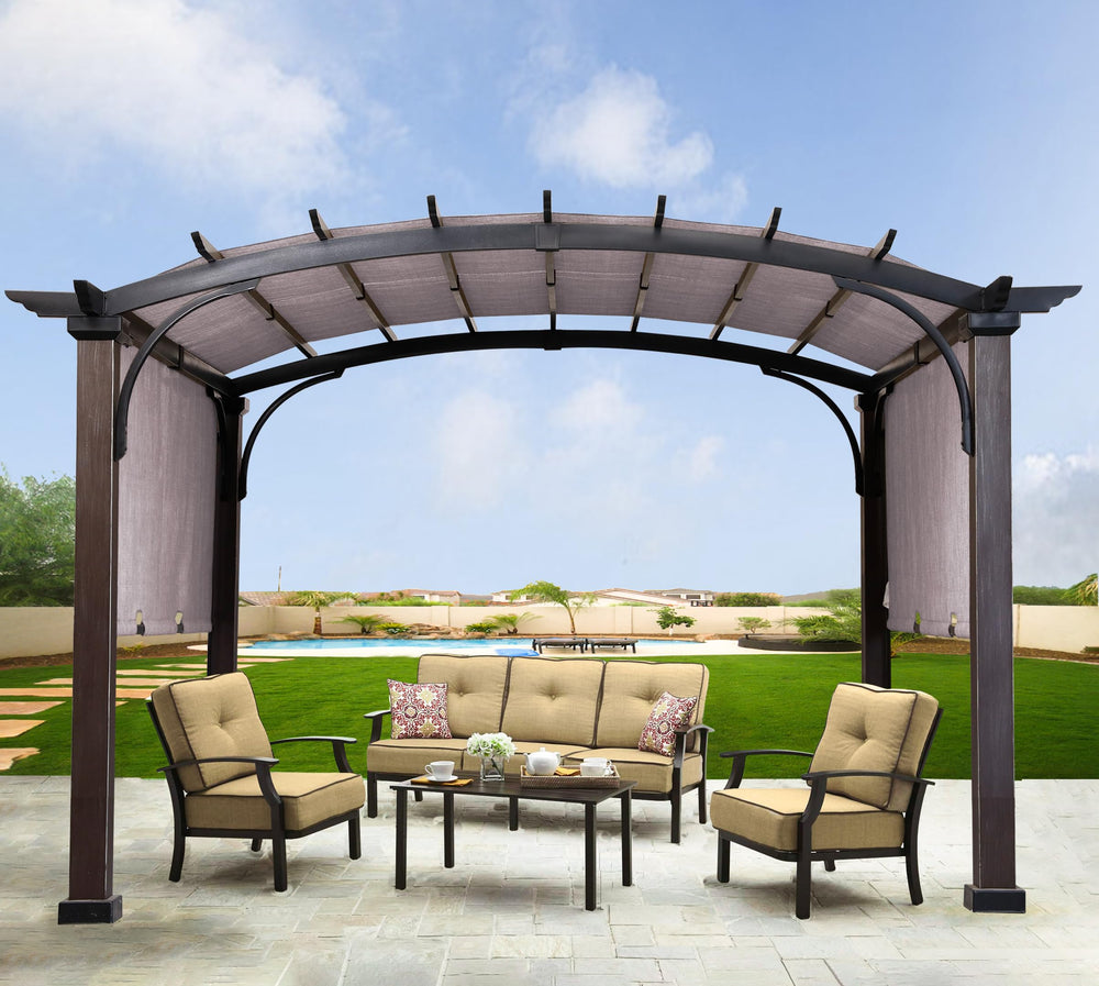 SCOCANOPY lifestyle patio shade setting showing comfortable outdoor shelter