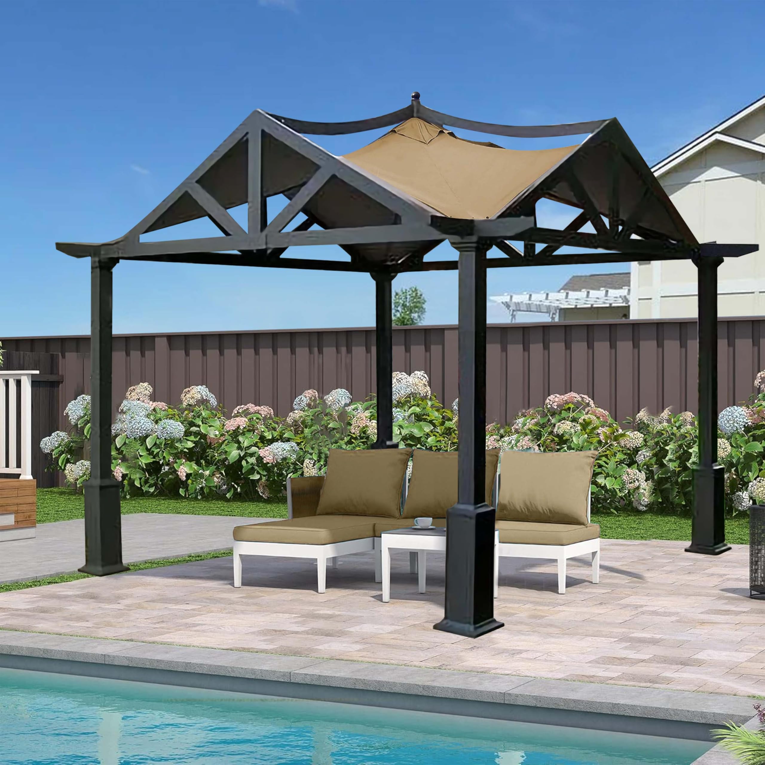 SCOCANOPY gazebo top in backyard creating comfortable shaded outdoor space