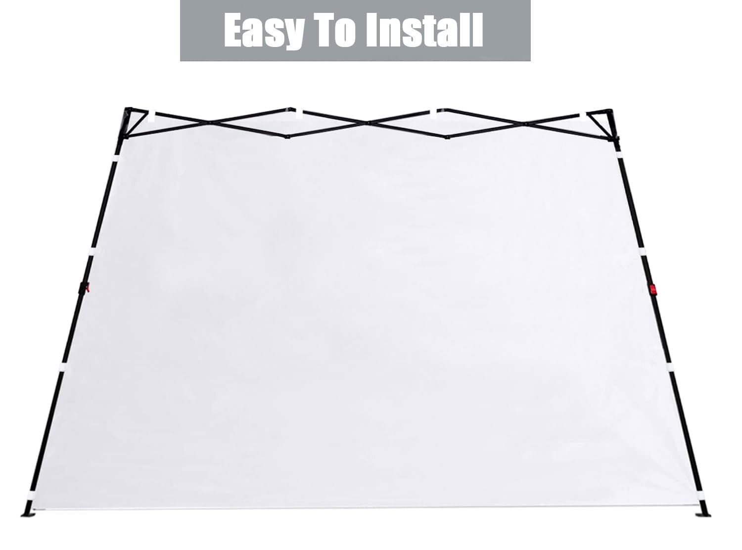 SCOCANOPY panel beside a person showing dimensions and fit for 10x10 slant-leg
