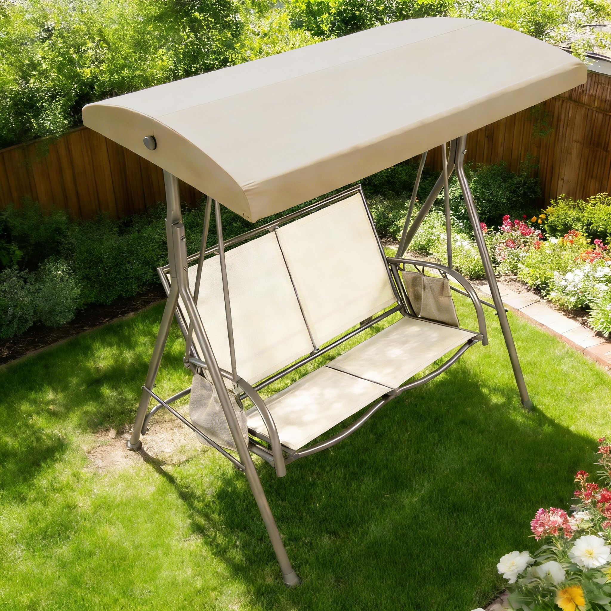 SCOMANAGE canopy in backyard setting showing shade comfort and aesthetic benefit