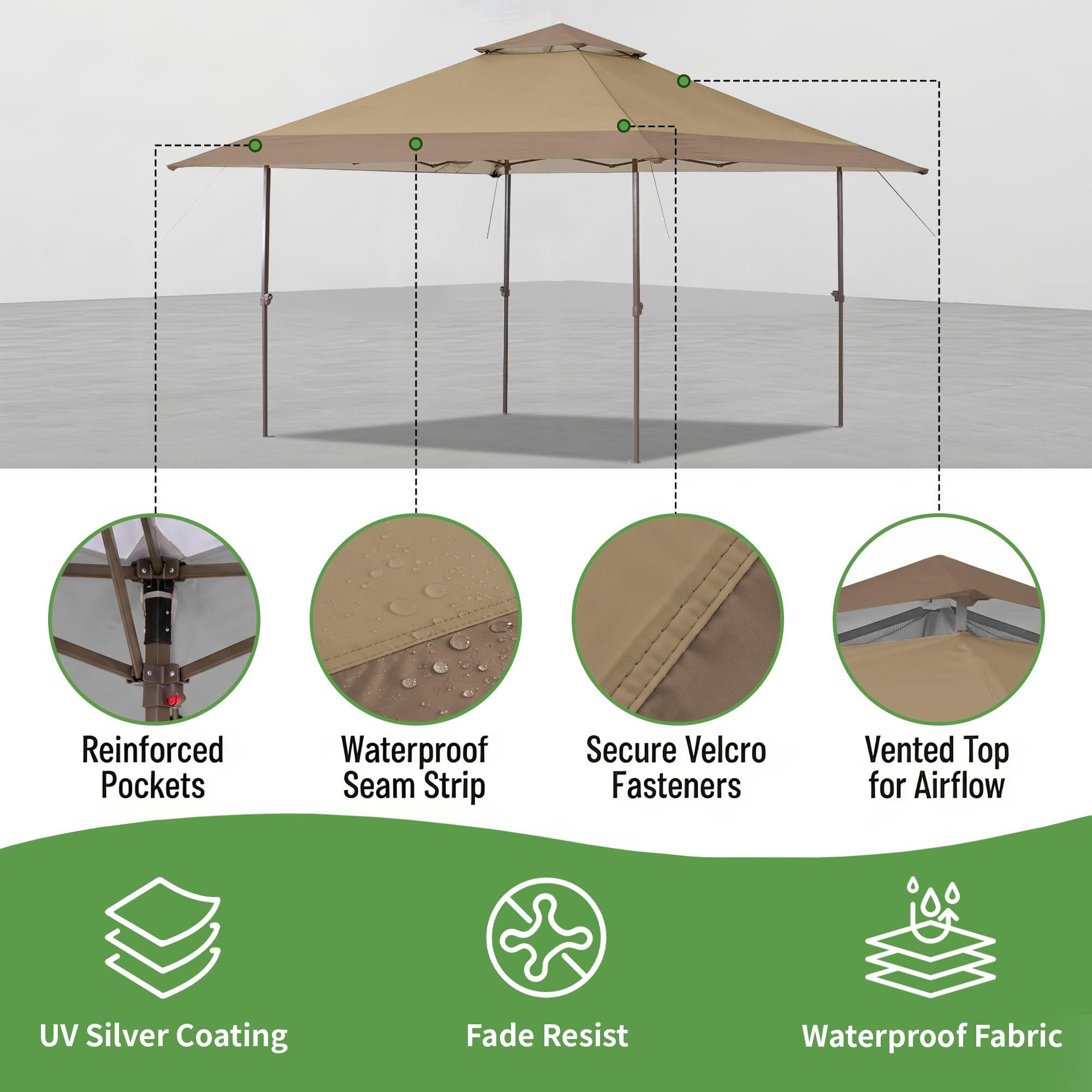 SCOMANAGE outdoor lifestyle setup showing shaded seating and cooler area