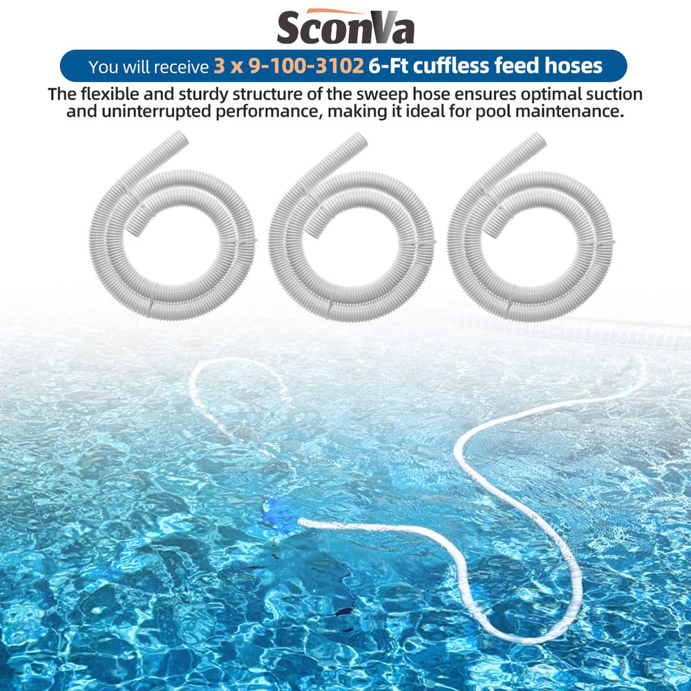 Sconva hose in-use with pool cleaner moving across inground pool illustrating improved suction