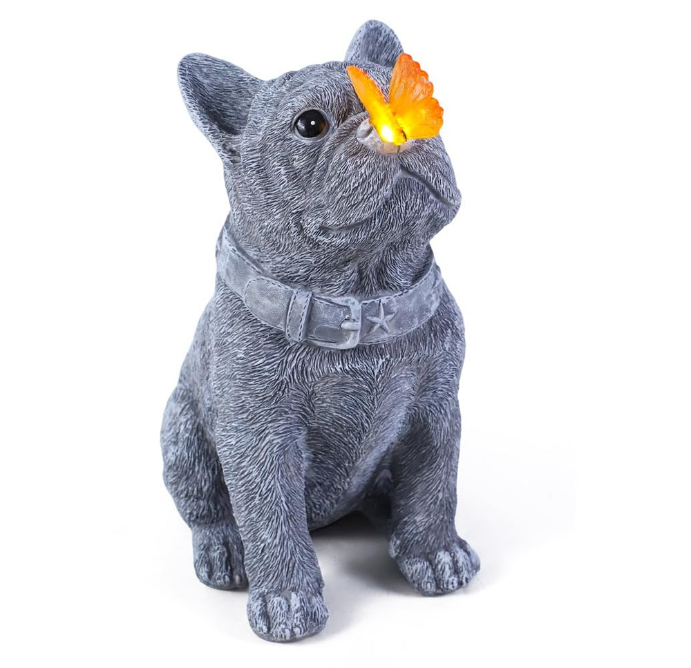 Scoomor lifestyle porch display of Frenchie statue creating welcoming outdoor decor