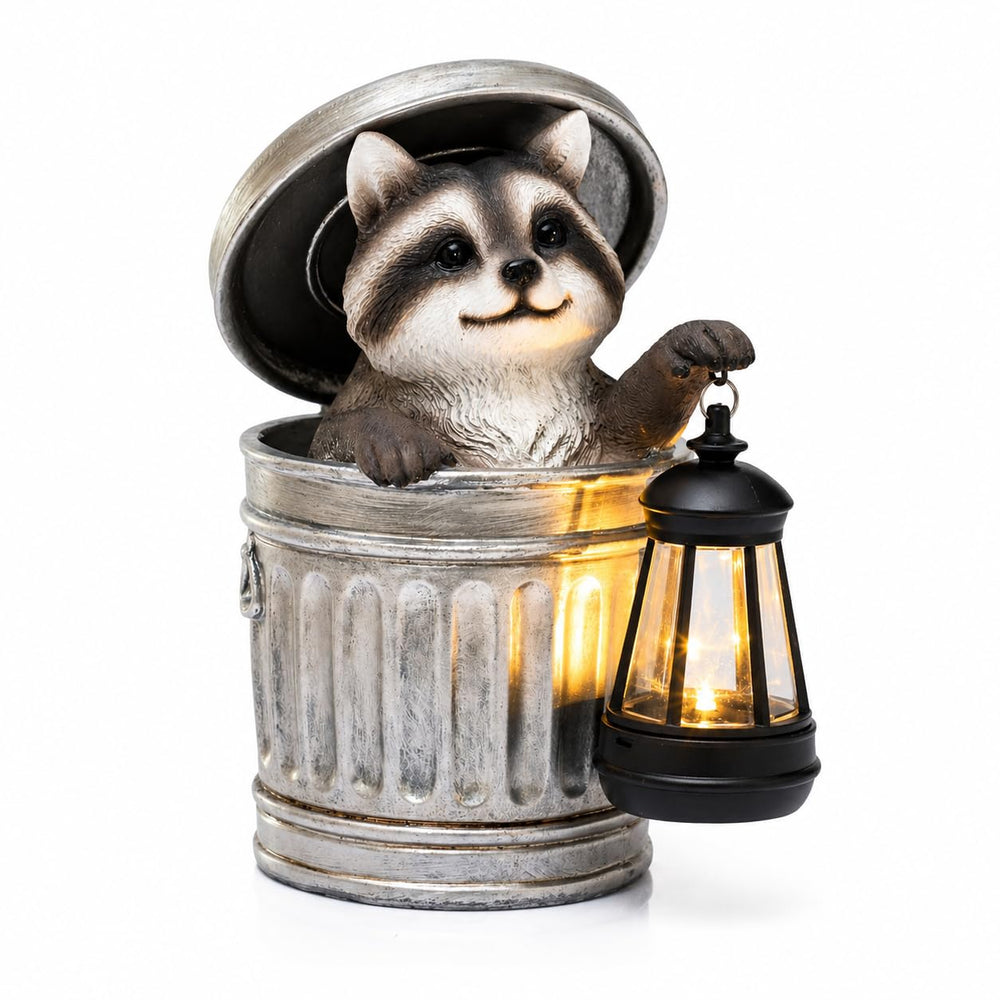 Scoomor raccoon front view showing playful pose and lantern benefit