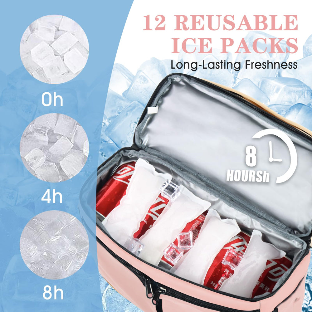 Scothen cooler backpack opened to display the double-decker compartments and organized storage benefits