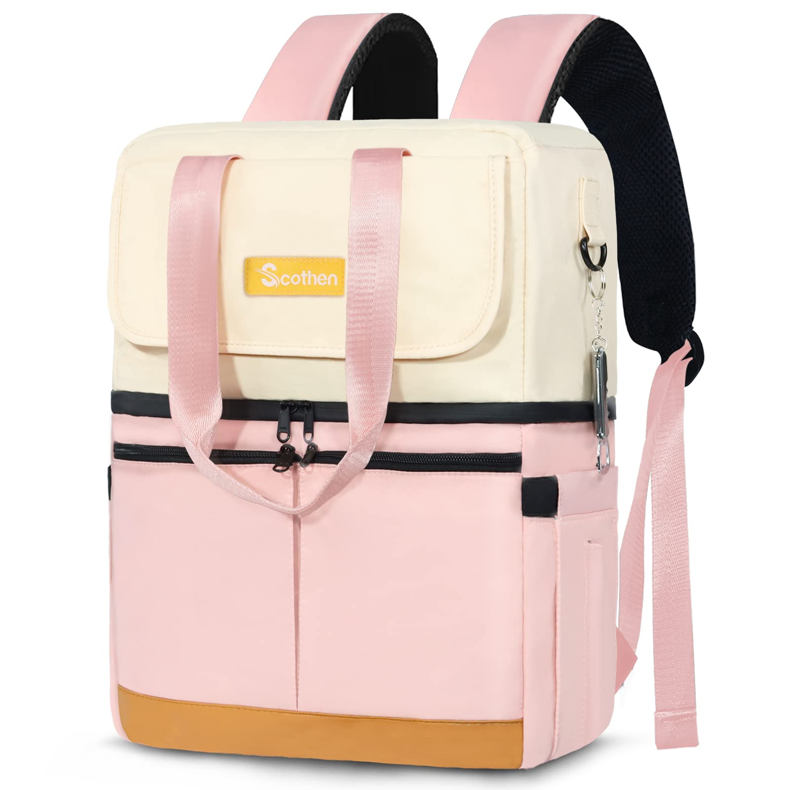 Scothen cooler backpack front view showing stylish waterproof exterior and pockets for everyday use