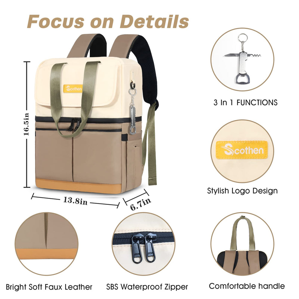 Scothen backpack on sand at beach illustrating portable chilled storage