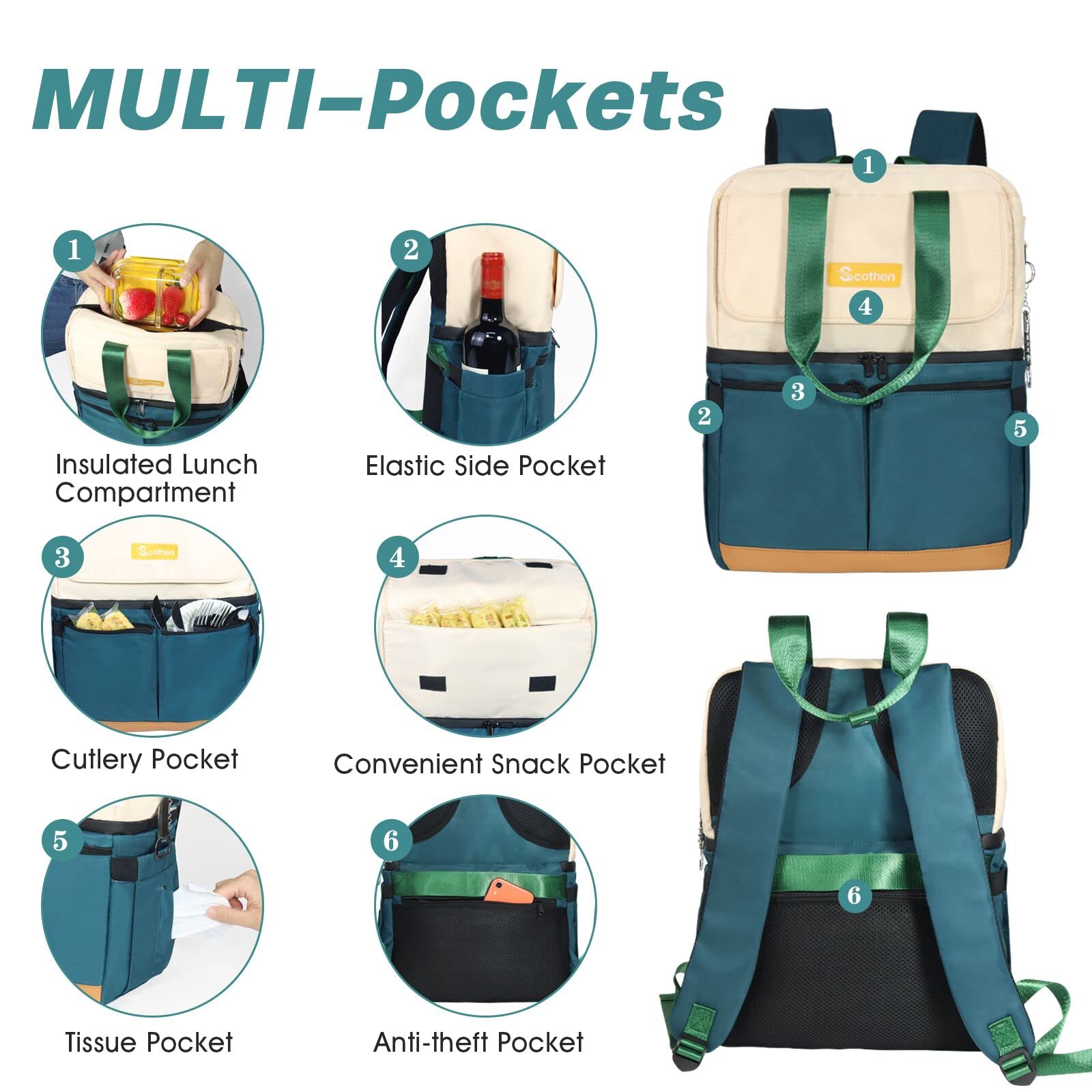 Scothen cooler backpack in use at the beach, stylishly preserves chilled drinks