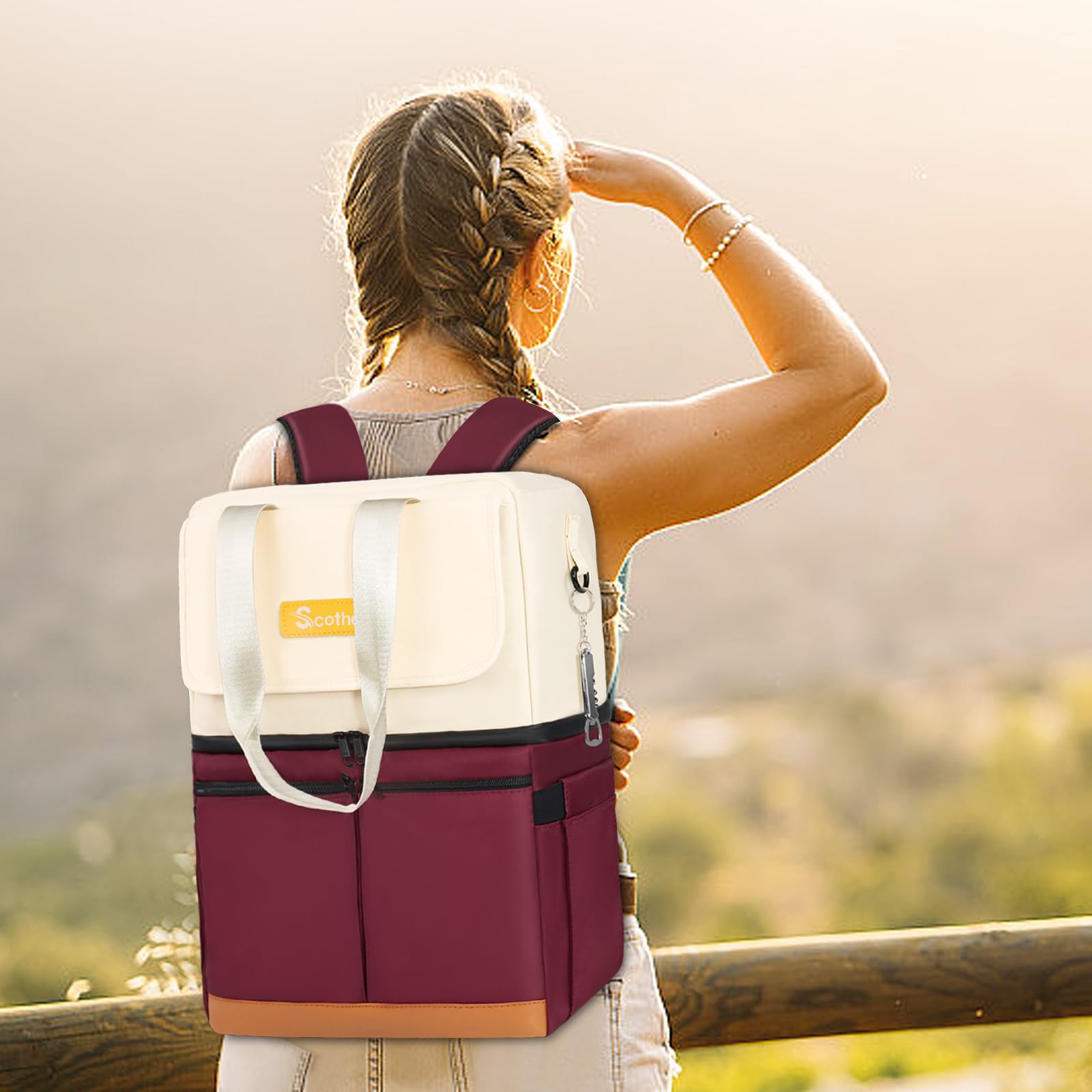 Scothen on beach in lifestyle scene for portable outdoor cooling benefit