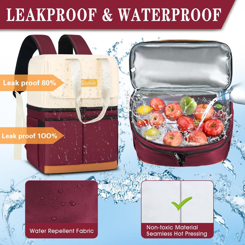 Scothen upper compartment holding warm lunch and dry goods safely