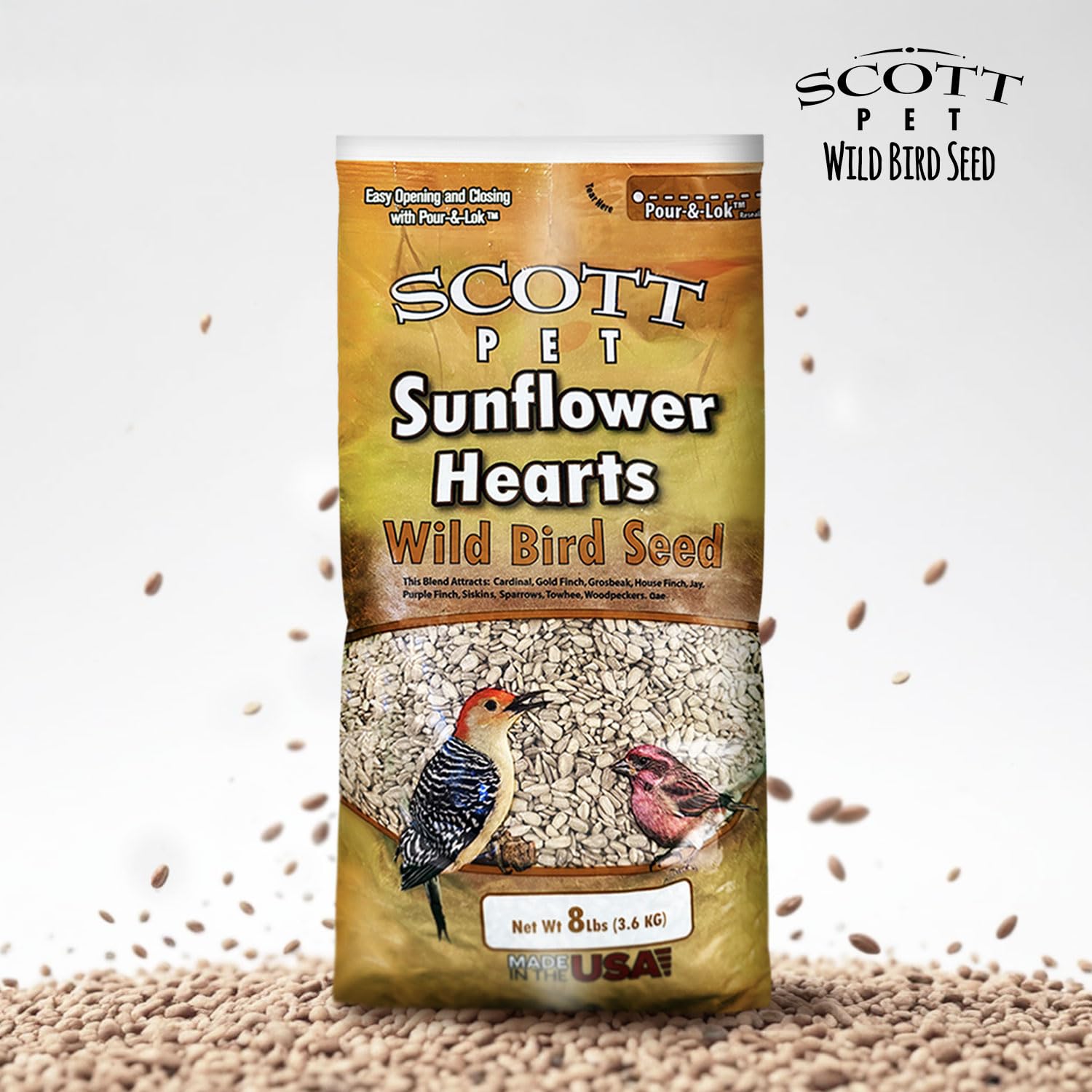 Scott Pet bag next to common household item for scale, showing 8 lb portion size clarity