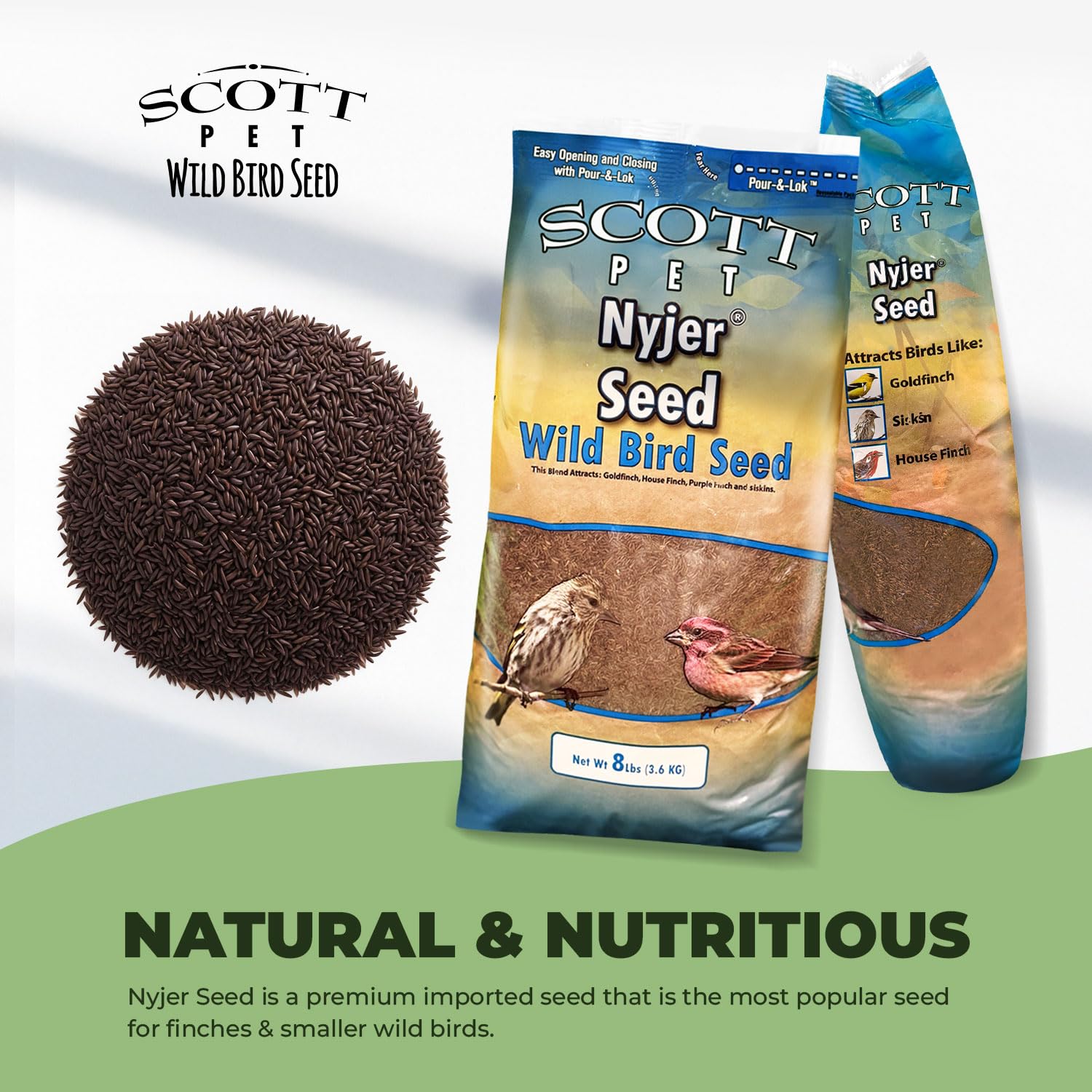 Scott Pet filled finch tube feeder attracting multiple small birds