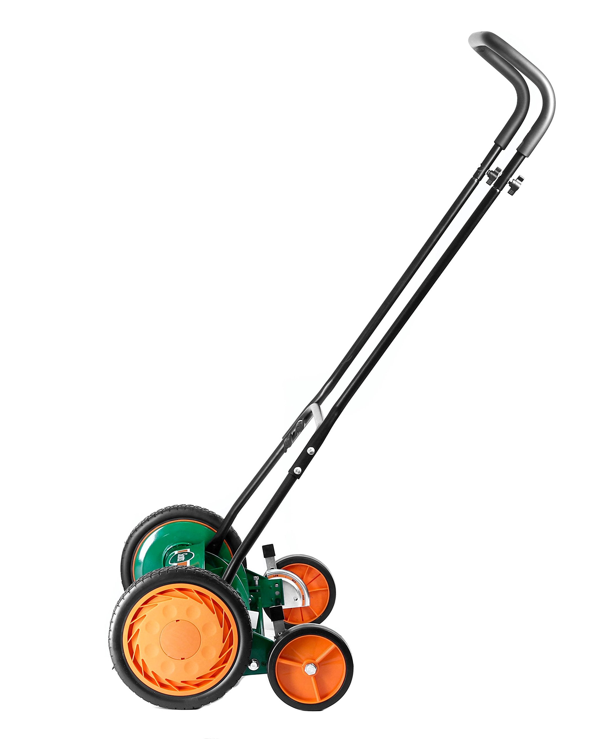 Scotts mower side profile with dual tracking wheels for easier pushing benefit