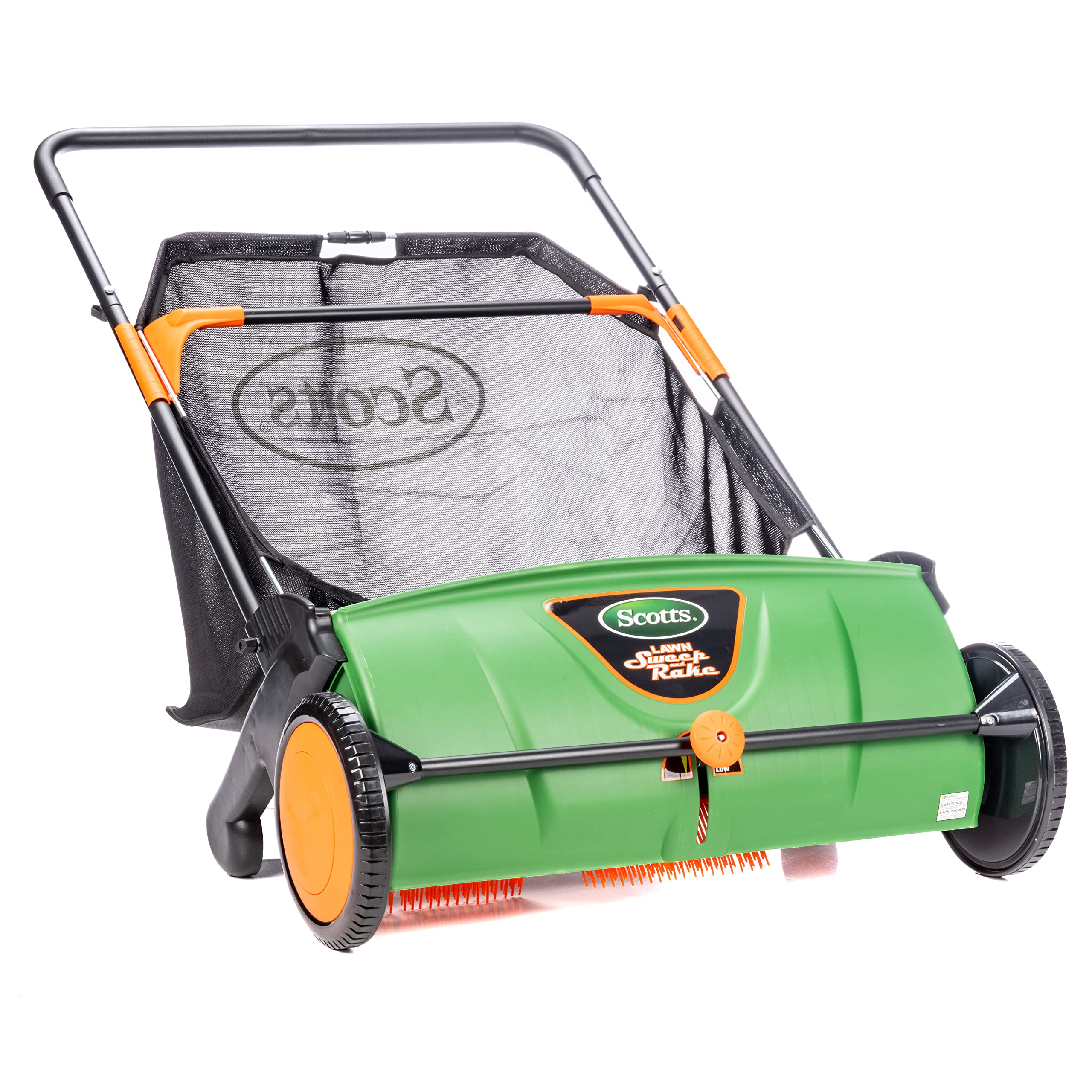 Scotts 26-inch front view showing wide sweeping path for faster cleanup