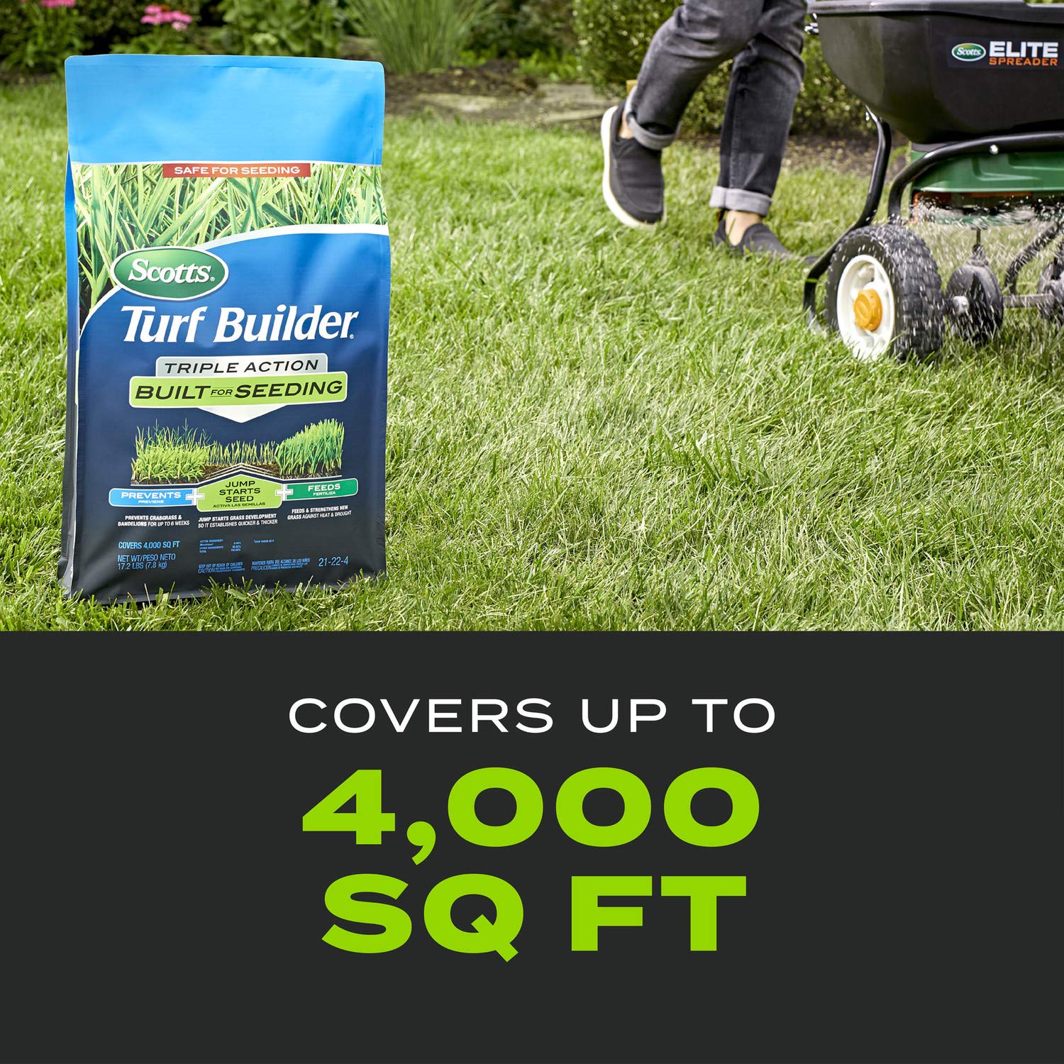 Two Scotts bags stored in a garage demonstrating convenient bulk supply benefit