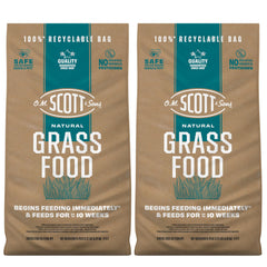 Scotts O.M. Scott front packaging showing natural grass food benefits