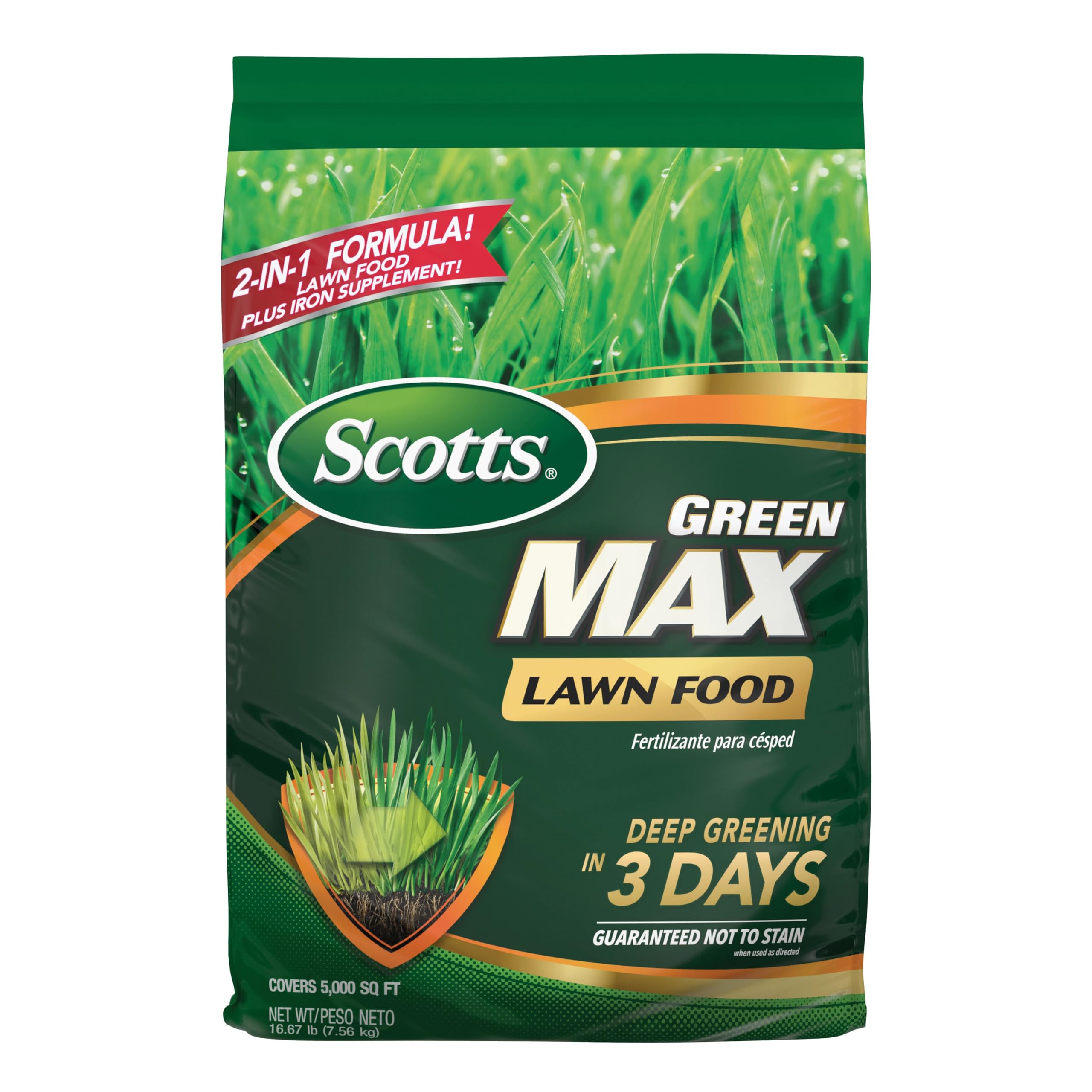 Scotts bag front view showing product and coverage benefit