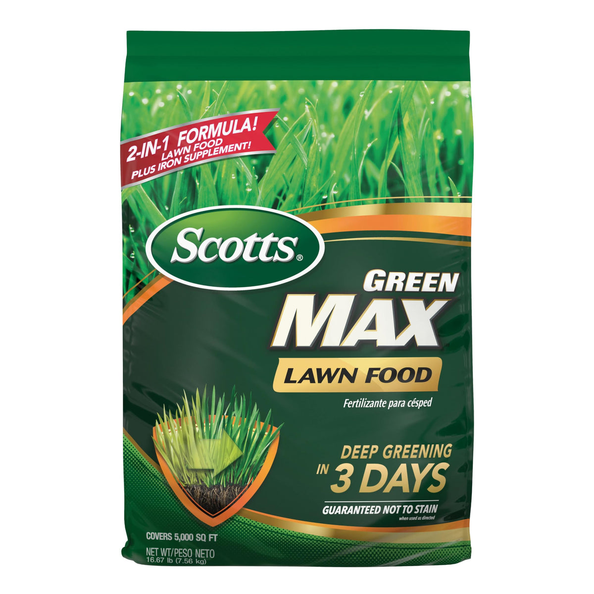Scotts bag front view showing product and coverage benefit