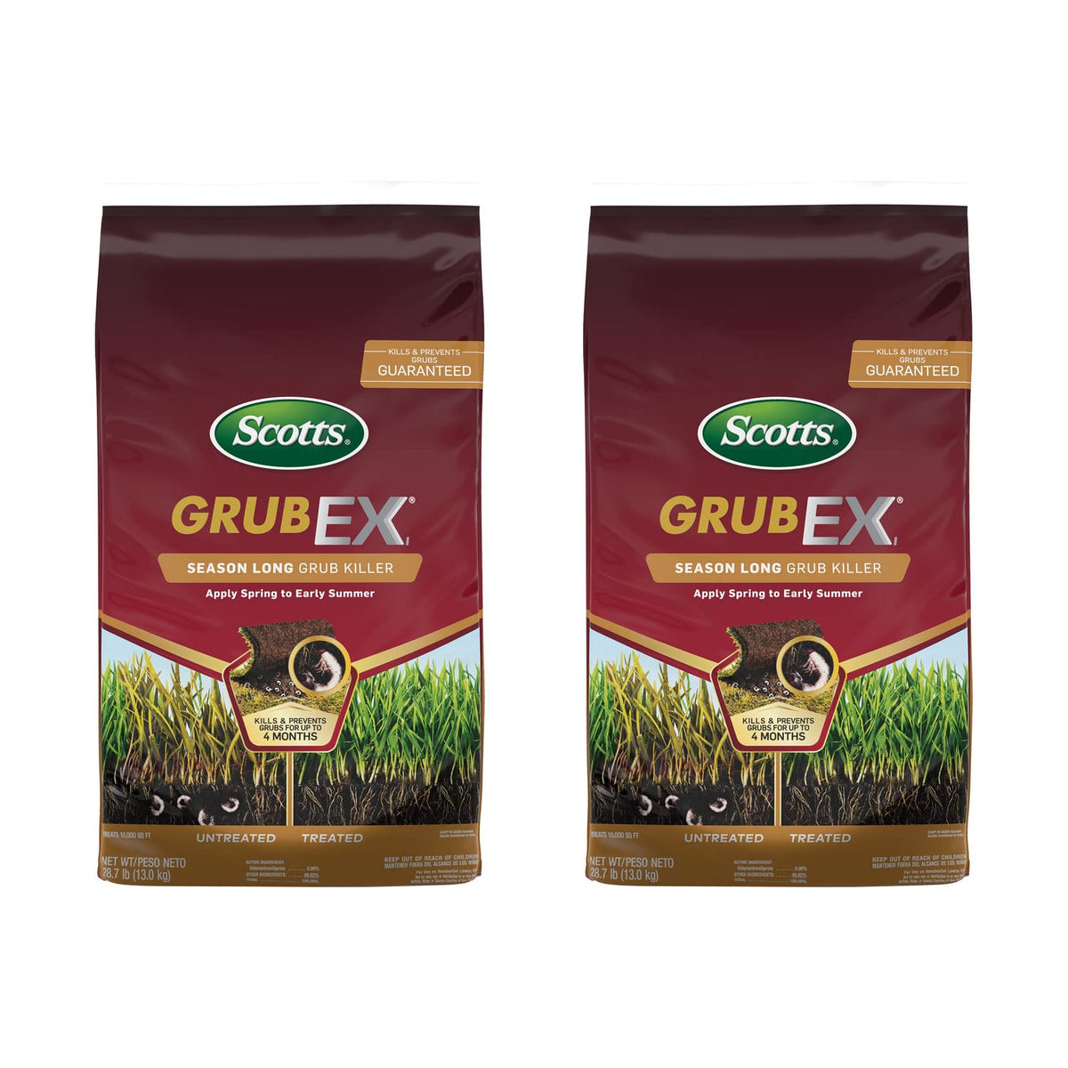 Scotts GrubEX1 front packaging showing product and coverage benefits