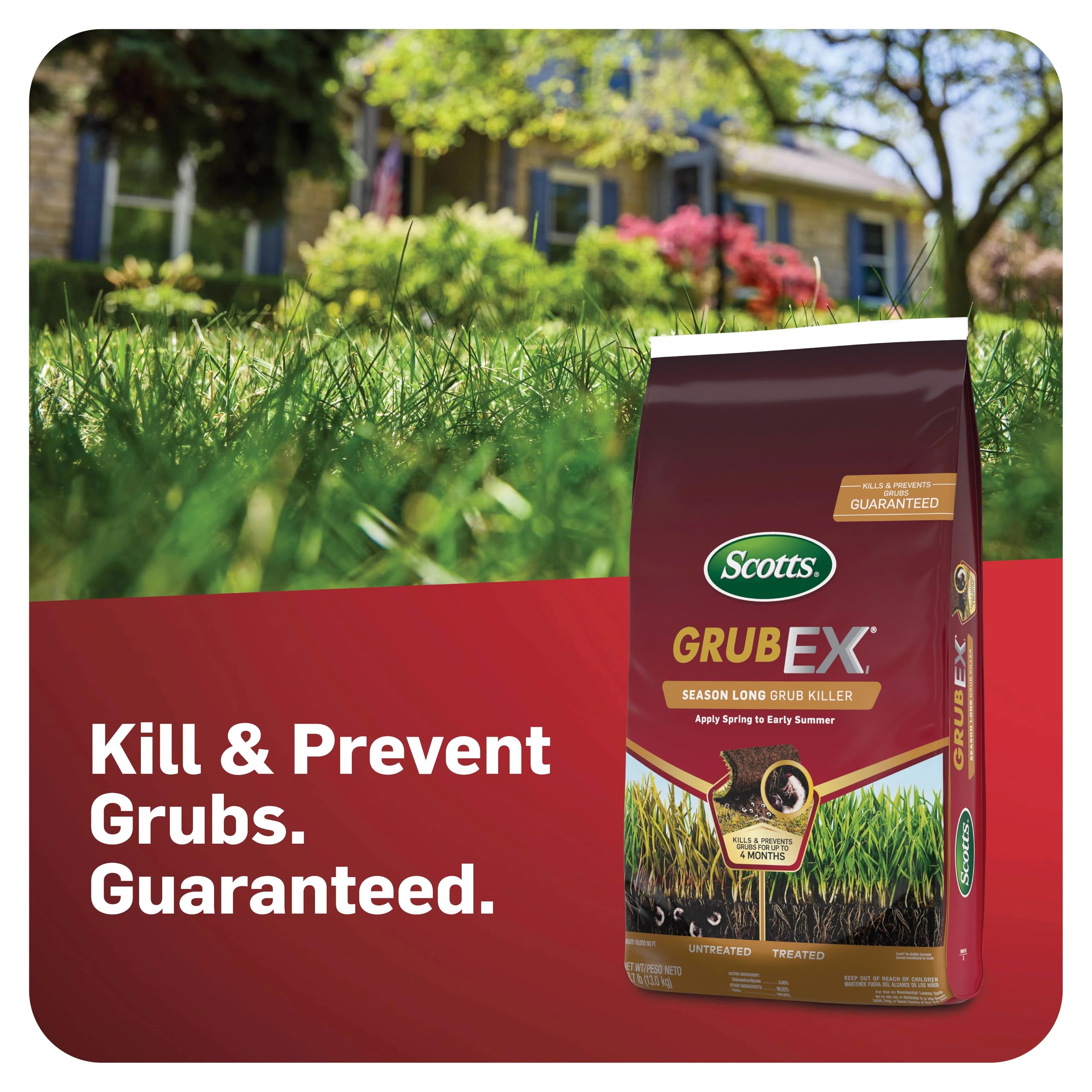 Close-up of Scotts GrubEX1 granules highlighting consistent texture and spreadability